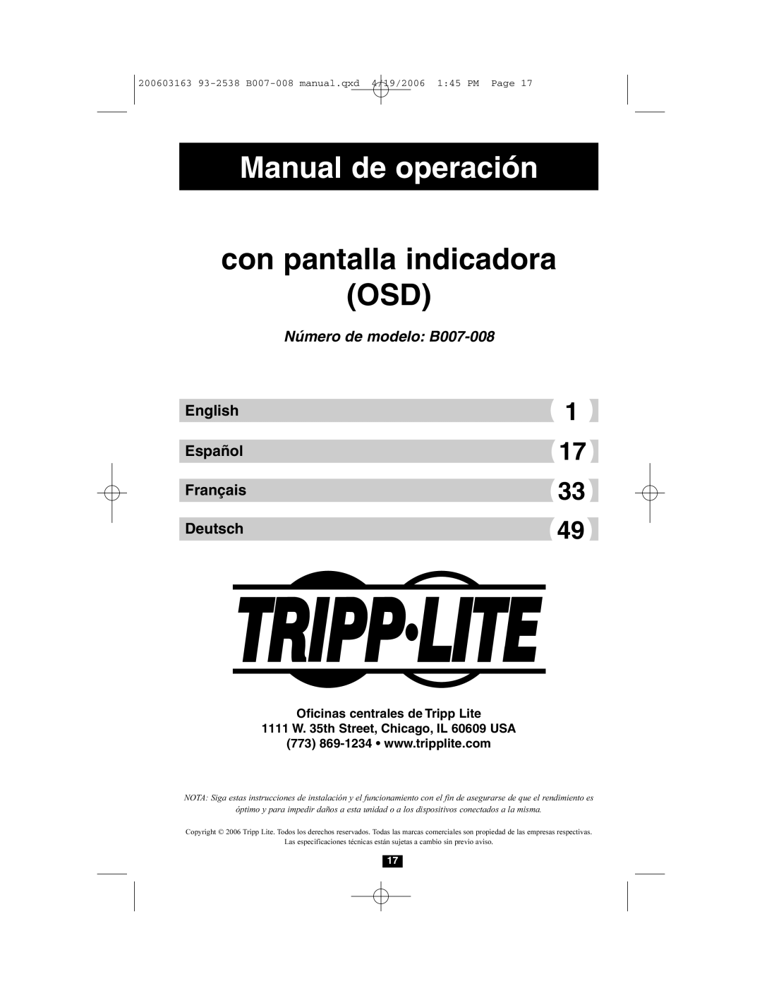 Tripp Lite B007-008 owner manual Osd 