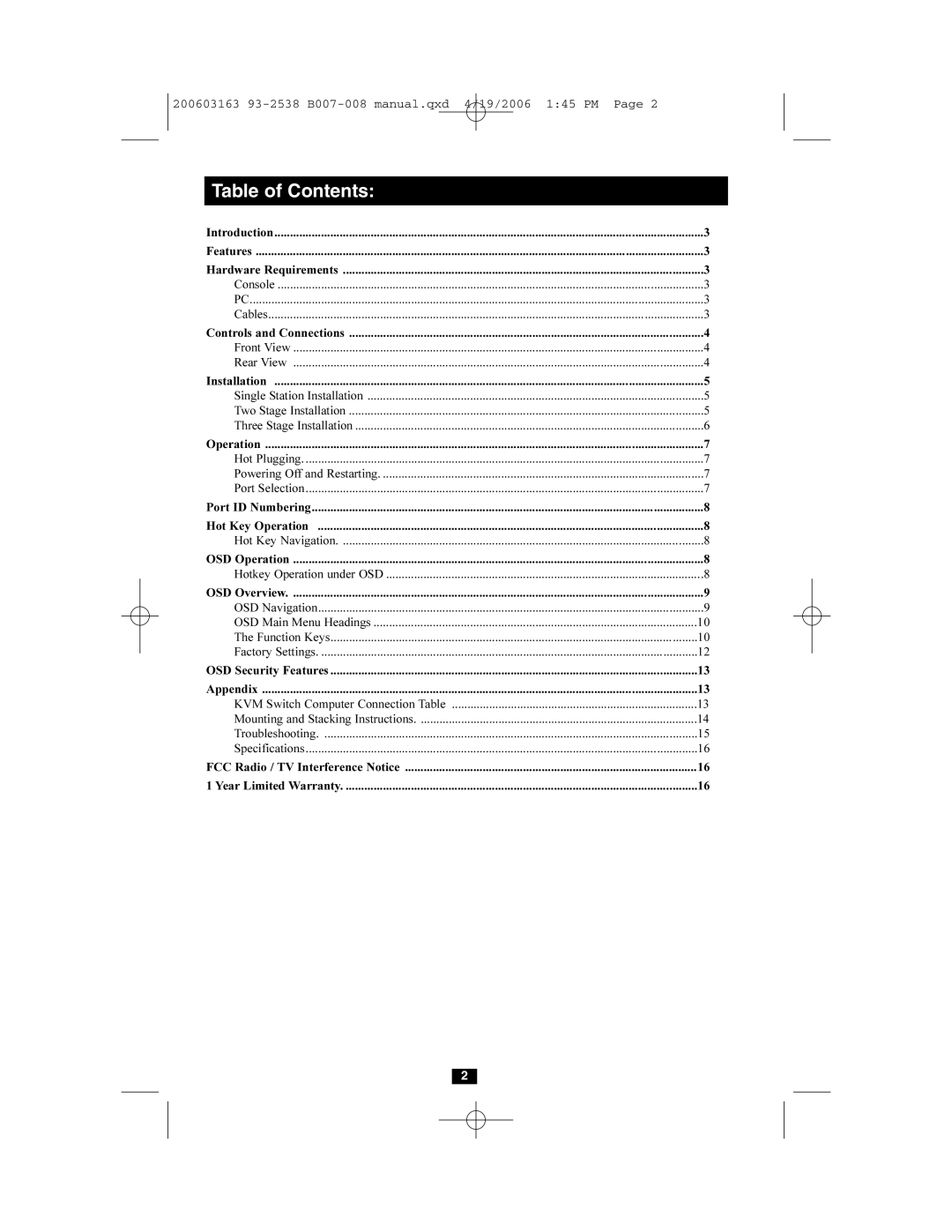 Tripp Lite B007-008 owner manual Table of Contents 