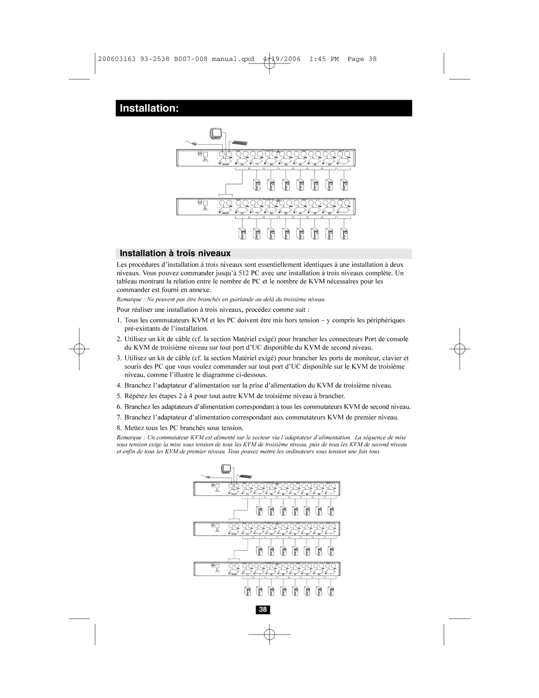 Tripp Lite B007-008 owner manual Installation à trois niveaux 