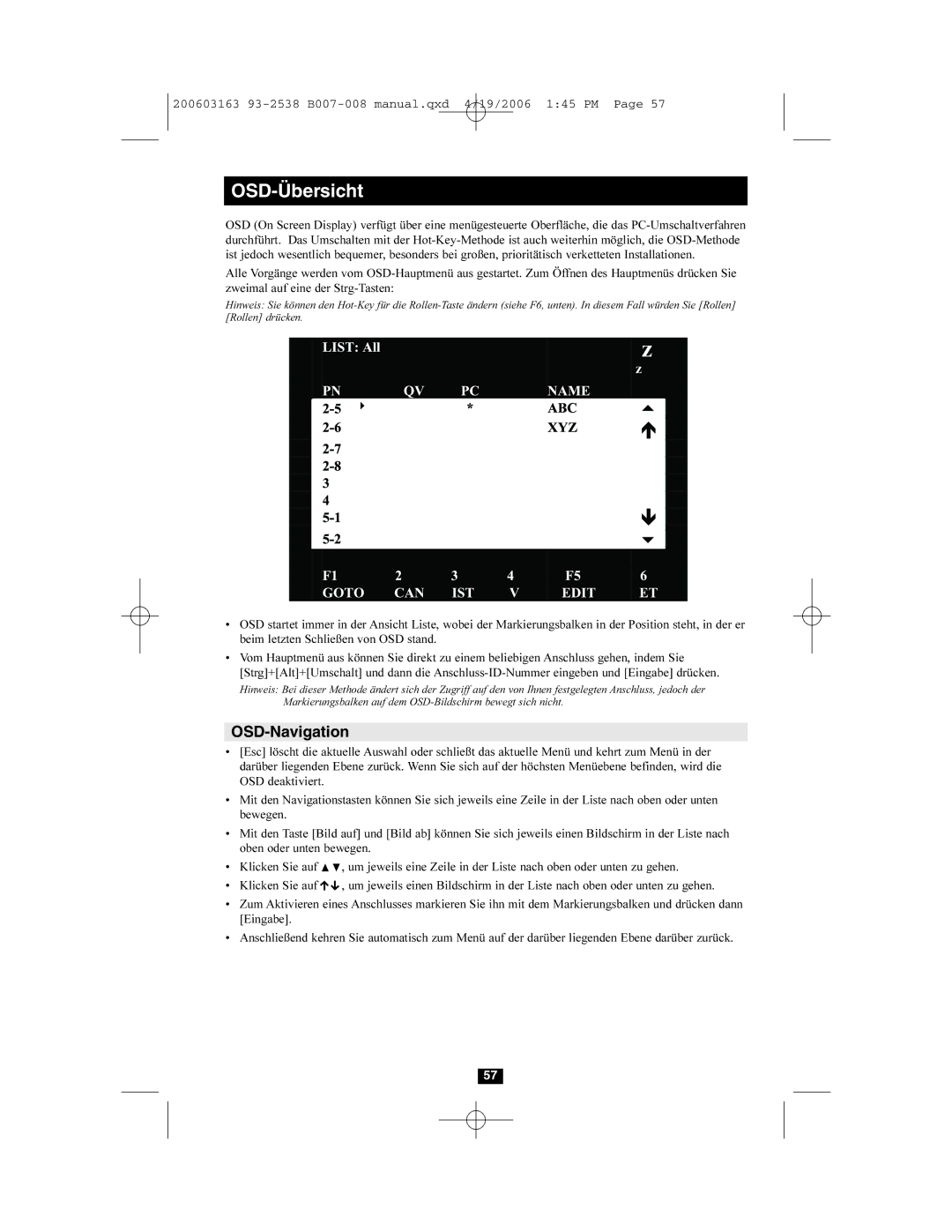 Tripp Lite B007-008 owner manual OSD-Übersicht, OSD-Navigation 