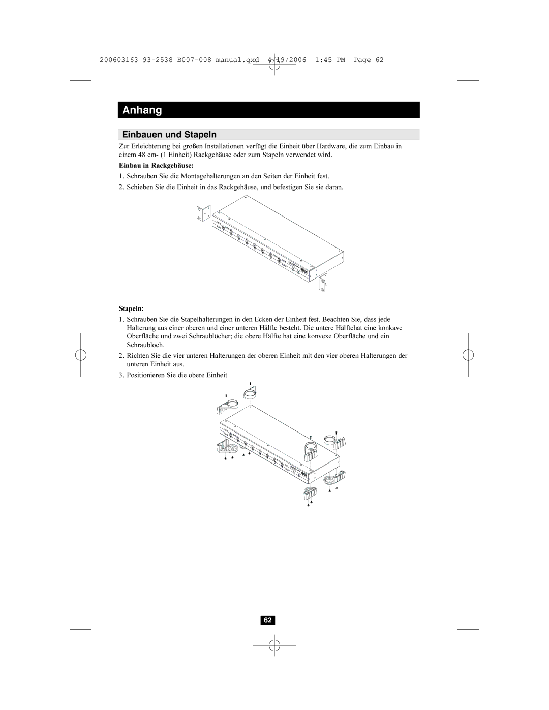 Tripp Lite B007-008 owner manual Einbauen und Stapeln 