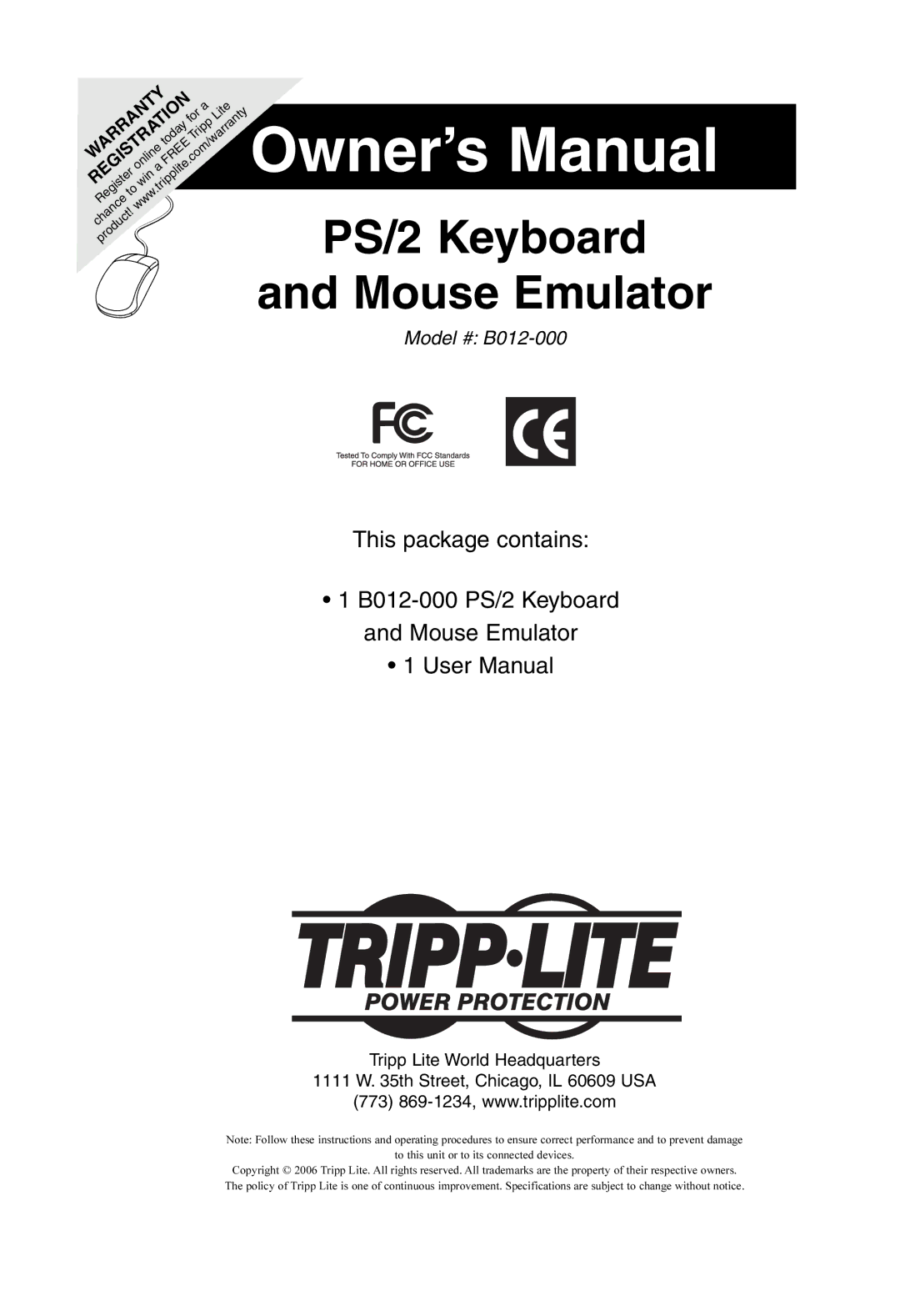 Tripp Lite B012-000 owner manual PS/2 Keyboard 