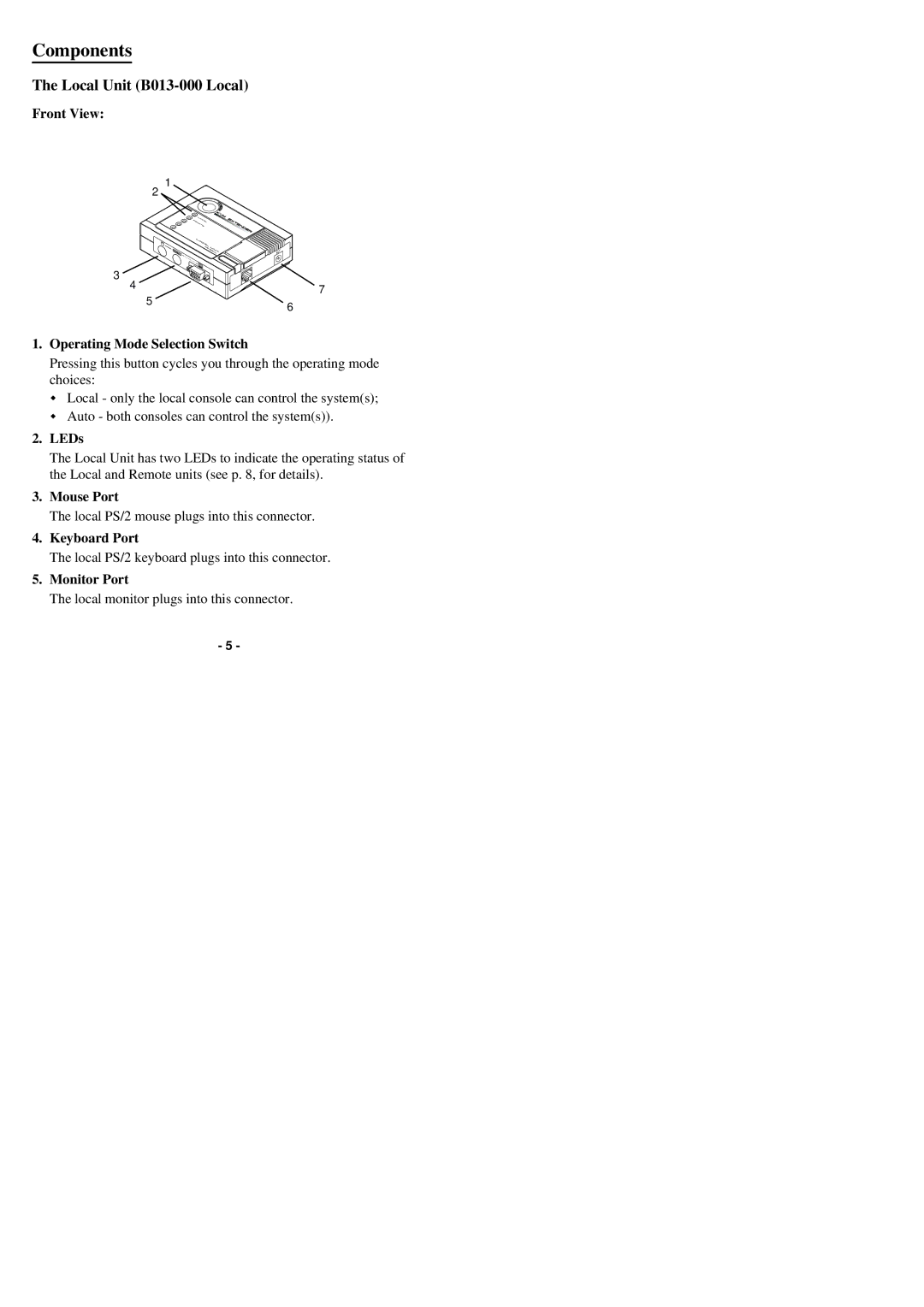 Tripp Lite user manual Components, Local Unit B013-000 Local 