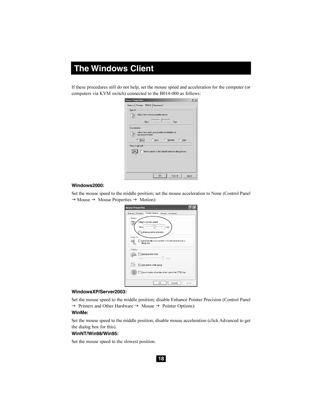 Tripp Lite B014-000 owner manual Windows2000, WindowsXP/Server2003, WinMe, WinNT/Win98/Win95 