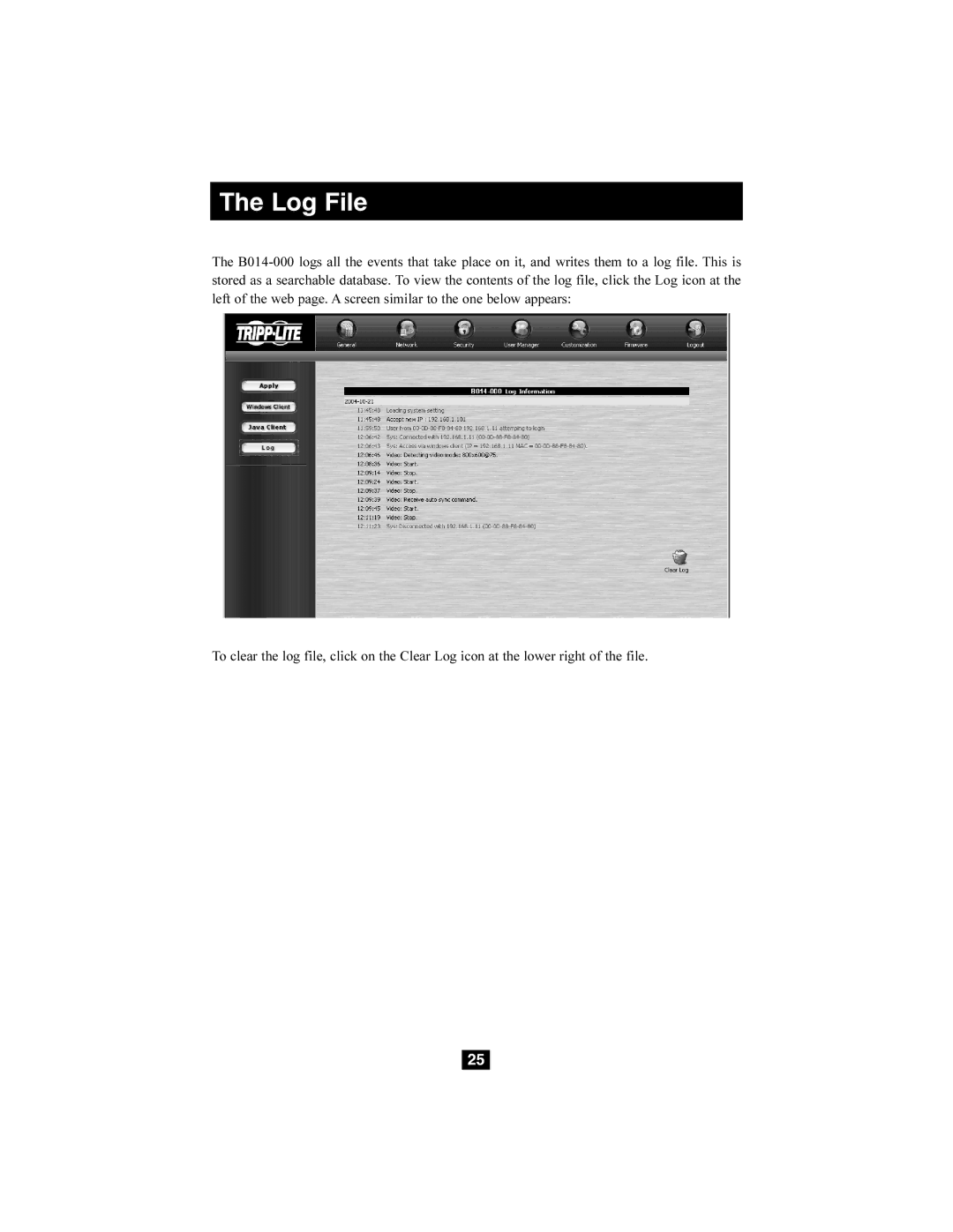 Tripp Lite B014-000 owner manual Log File 