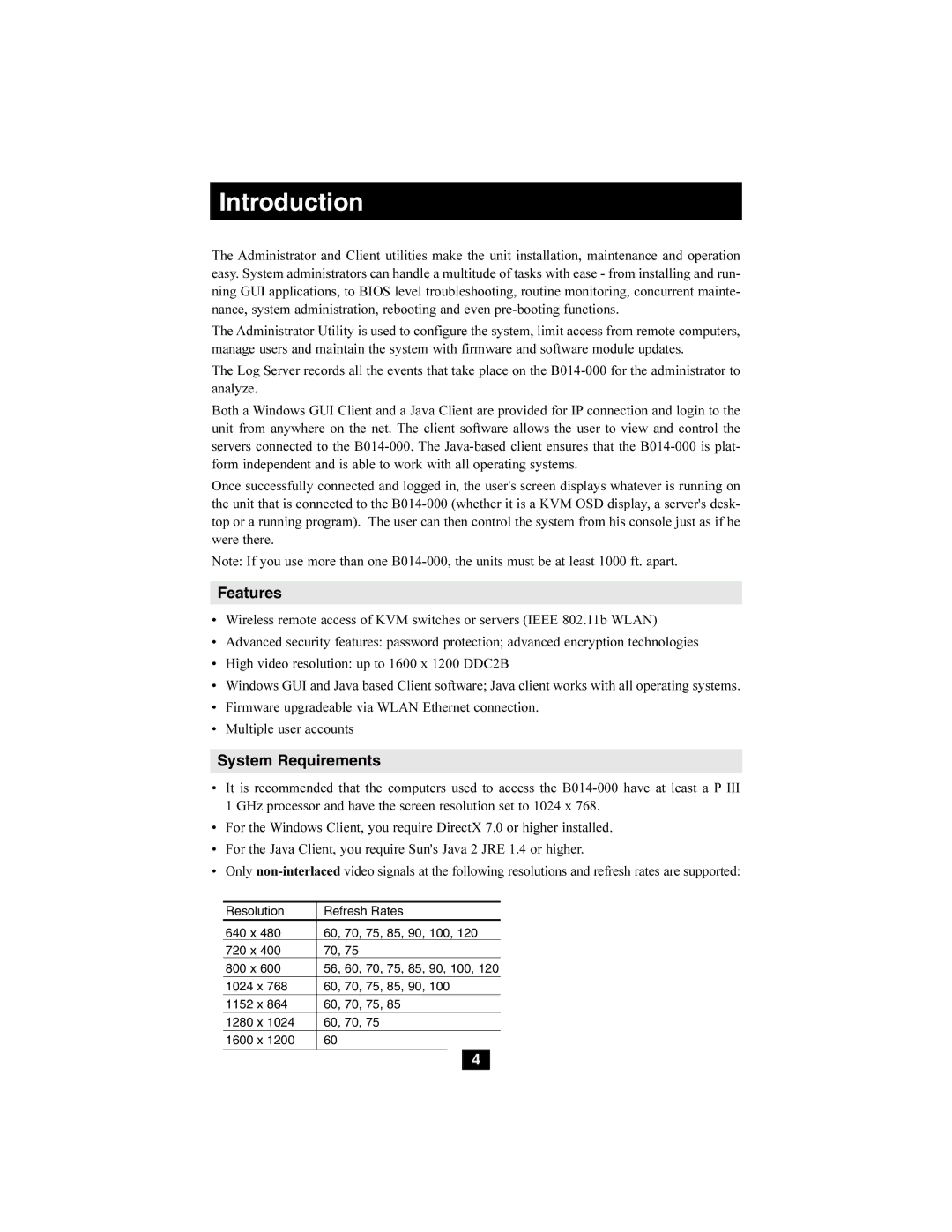 Tripp Lite B014-000 owner manual Features, System Requirements 