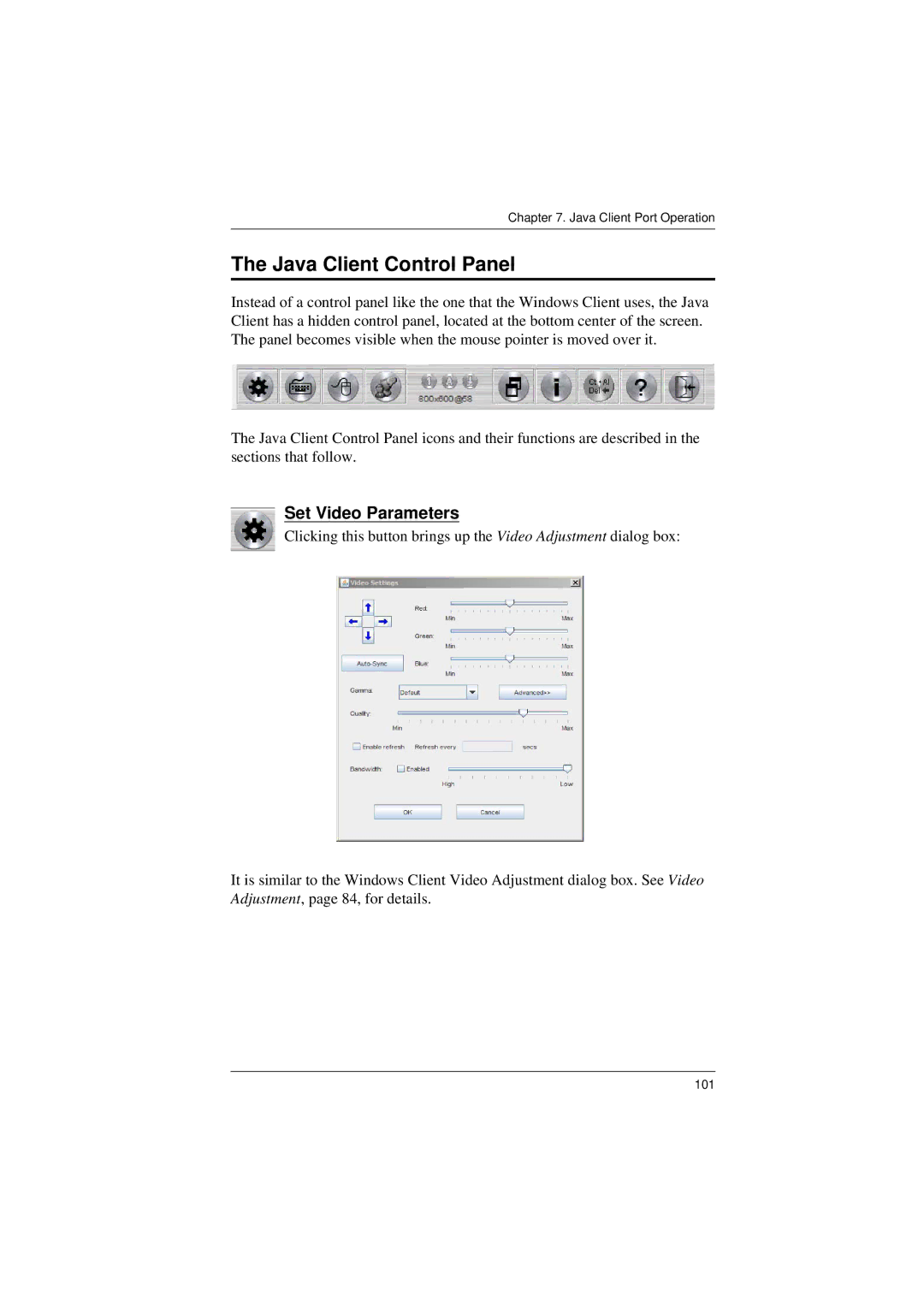 Tripp Lite B020-008-17-IP user manual Java Client Control Panel, Set Video Parameters 