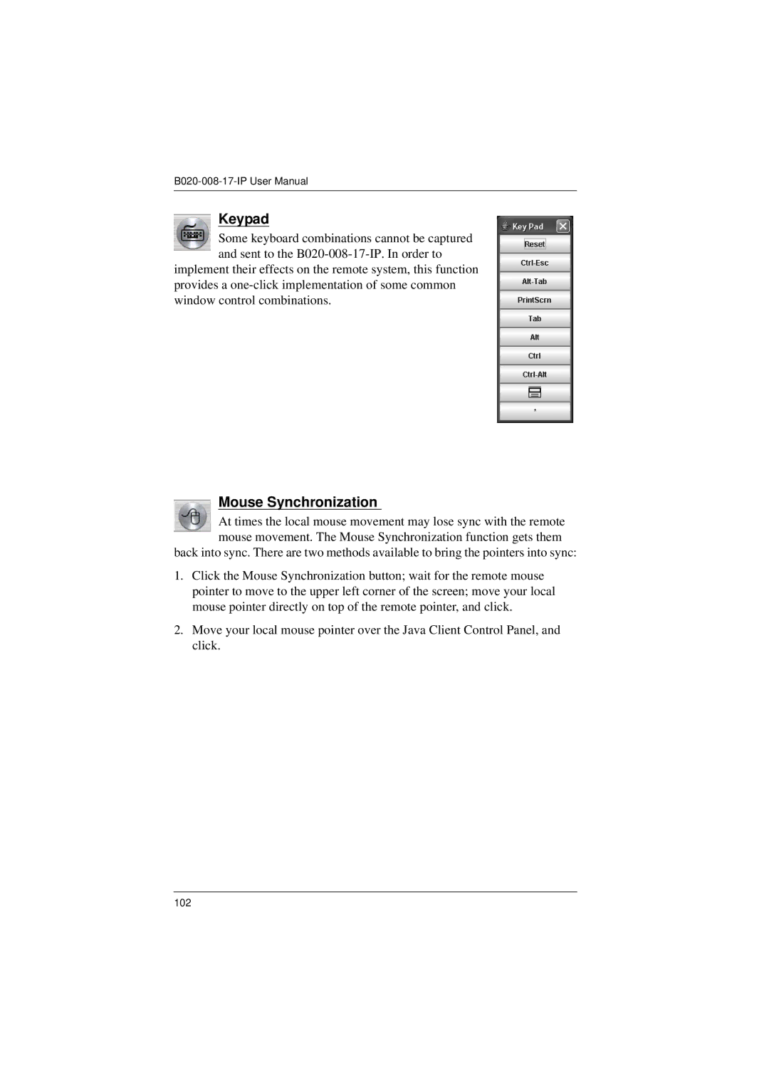 Tripp Lite B020-008-17-IP user manual Keypad, Mouse Synchronization 