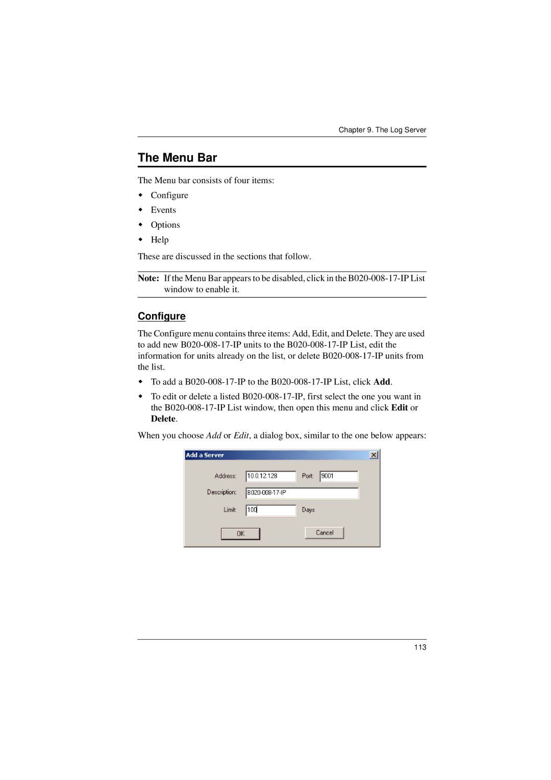 Tripp Lite B020-008-17-IP user manual Menu Bar, Configure 