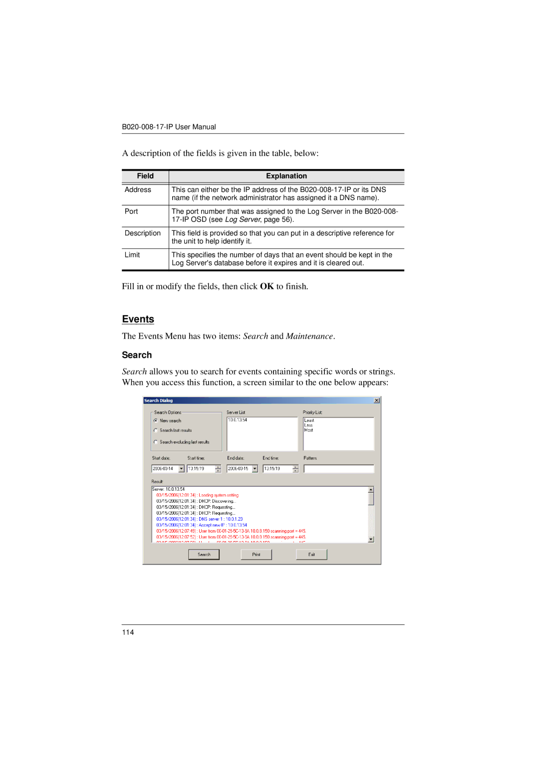 Tripp Lite B020-008-17-IP user manual Events, Search 