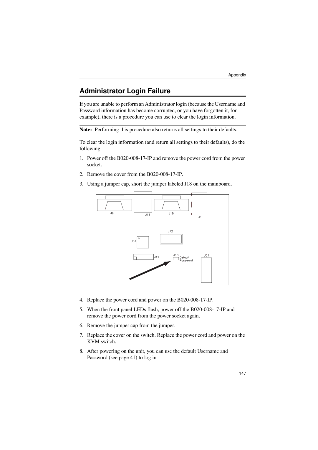 Tripp Lite B020-008-17-IP user manual Administrator Login Failure 