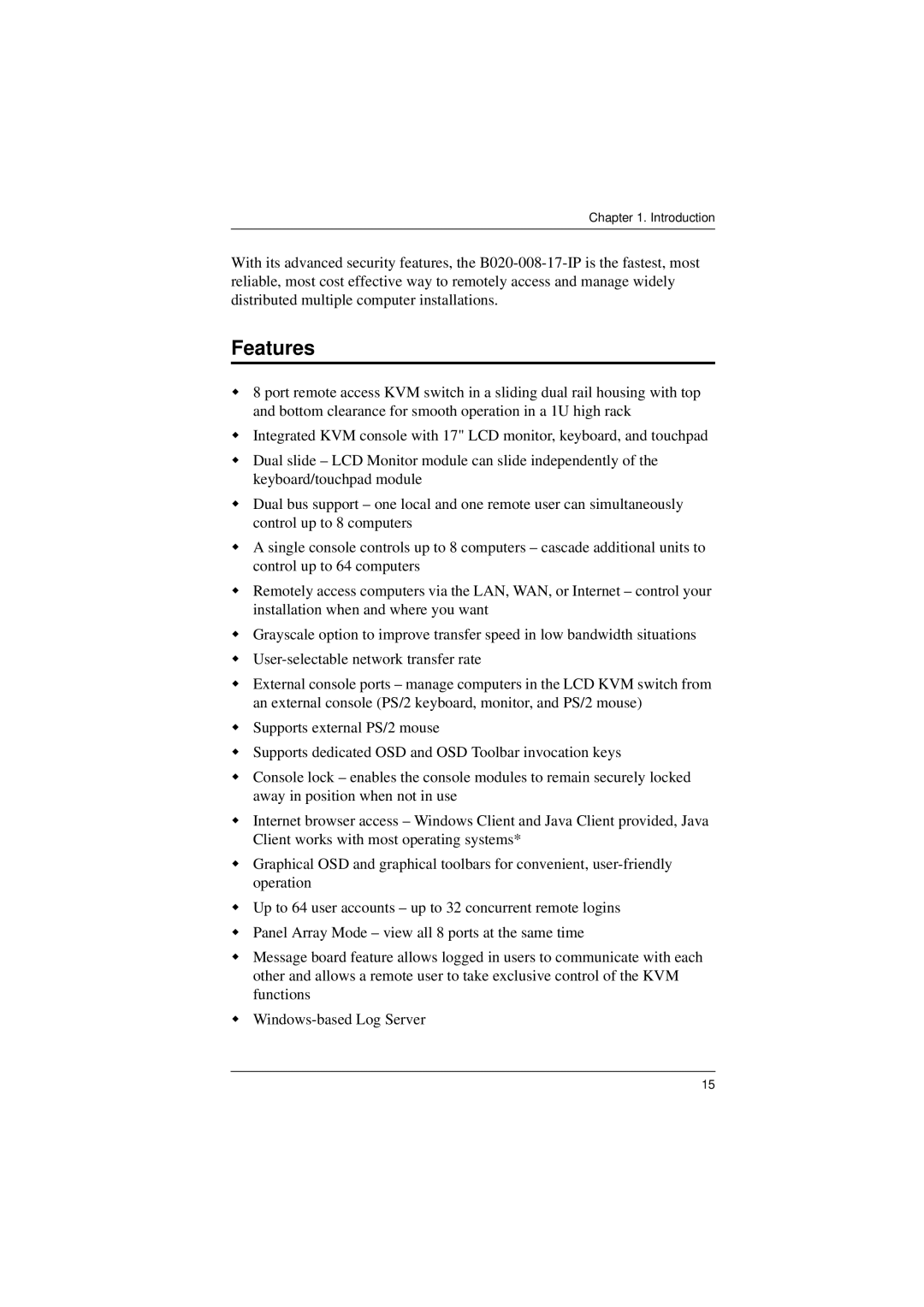 Tripp Lite B020-008-17-IP user manual Features 