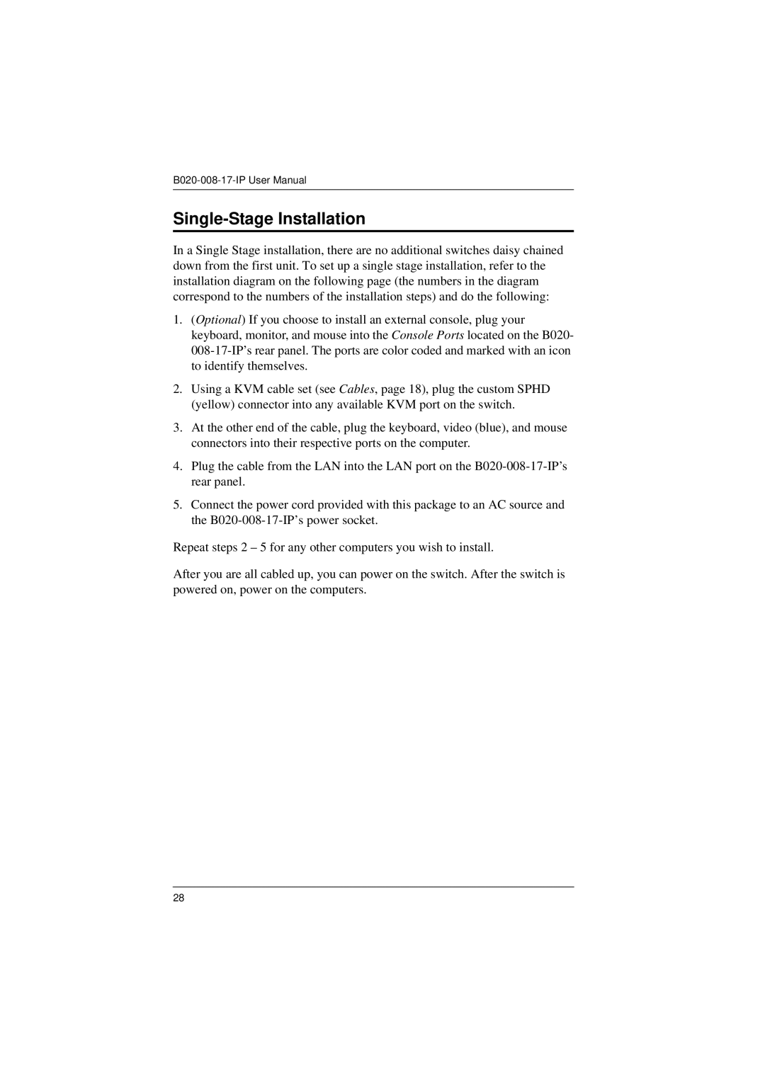 Tripp Lite B020-008-17-IP user manual Single-Stage Installation 