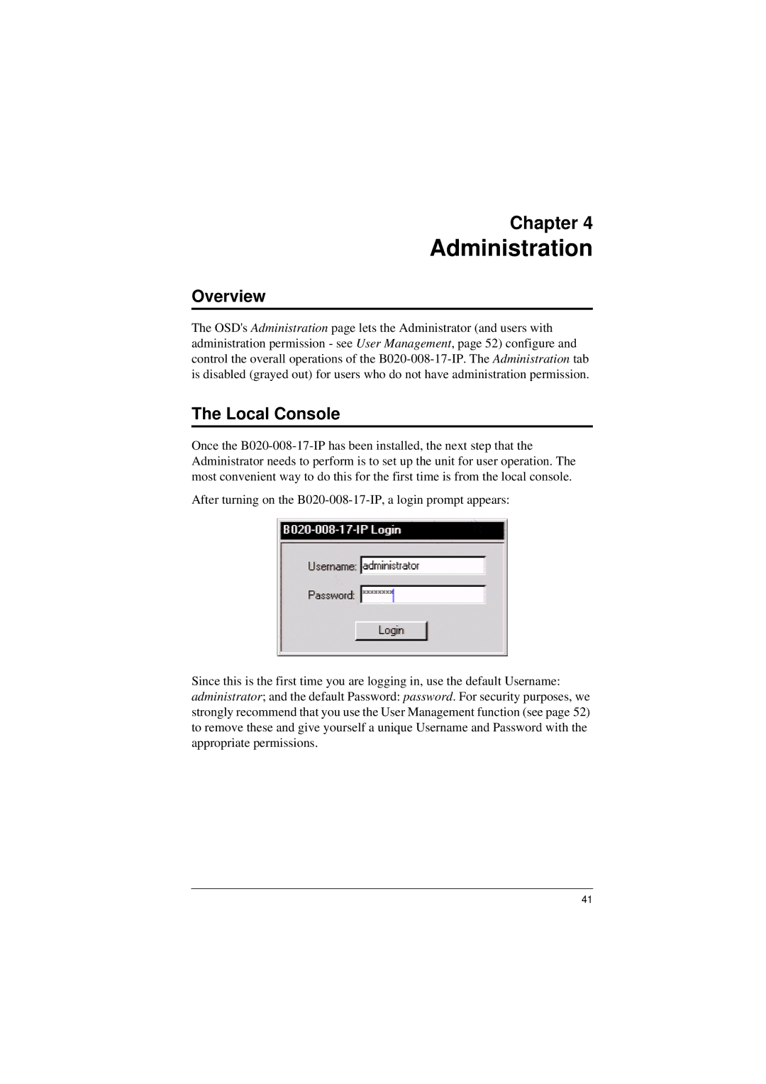 Tripp Lite B020-008-17-IP user manual Administration, Local Console 