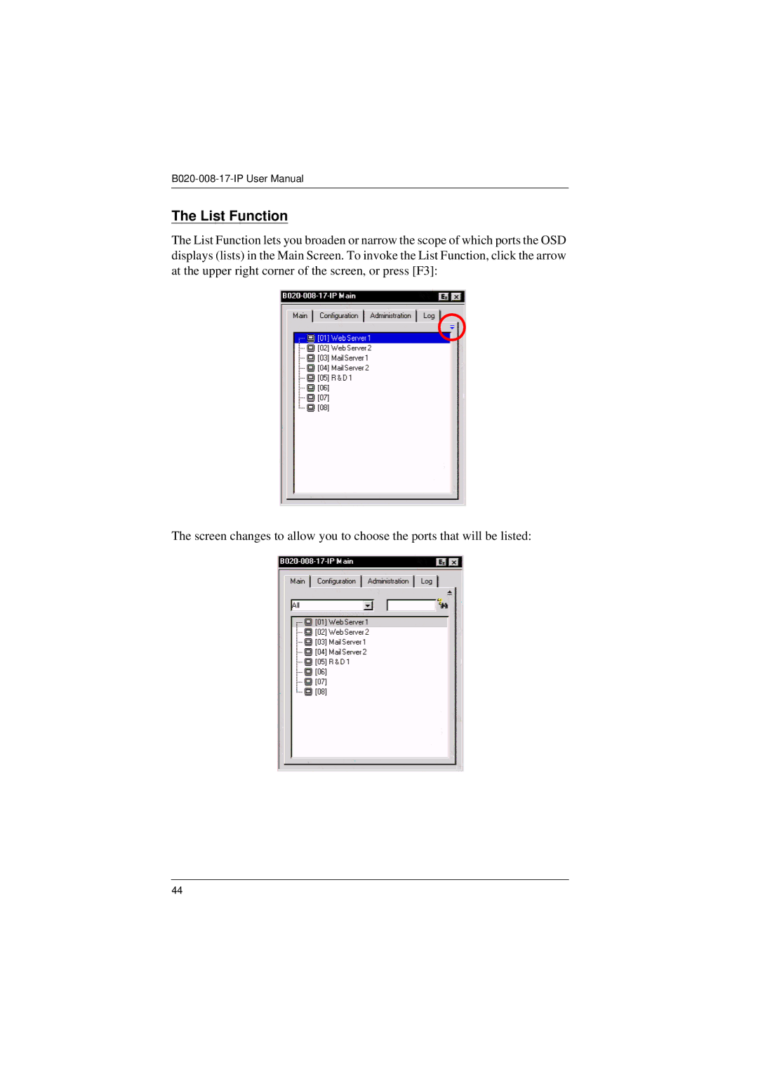 Tripp Lite B020-008-17-IP user manual List Function 