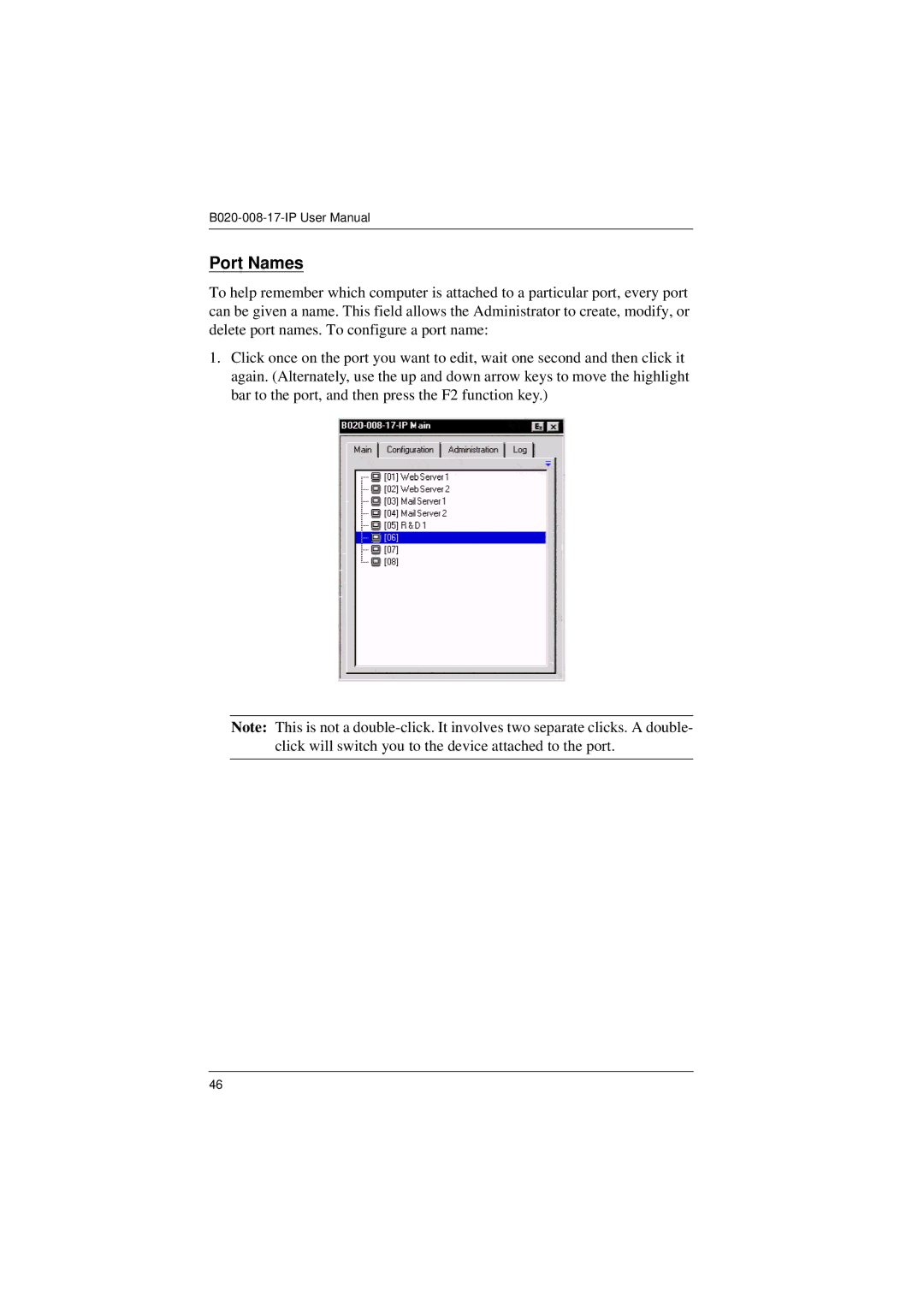 Tripp Lite B020-008-17-IP user manual Port Names 