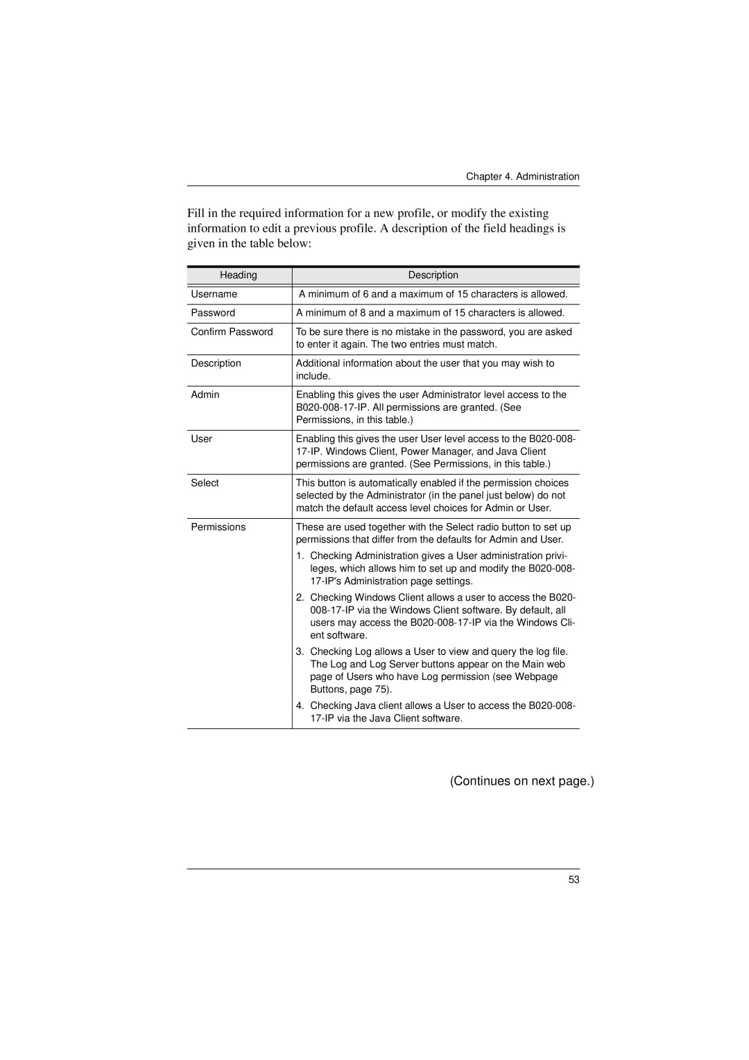 Tripp Lite B020-008-17-IP user manual Heading Description 