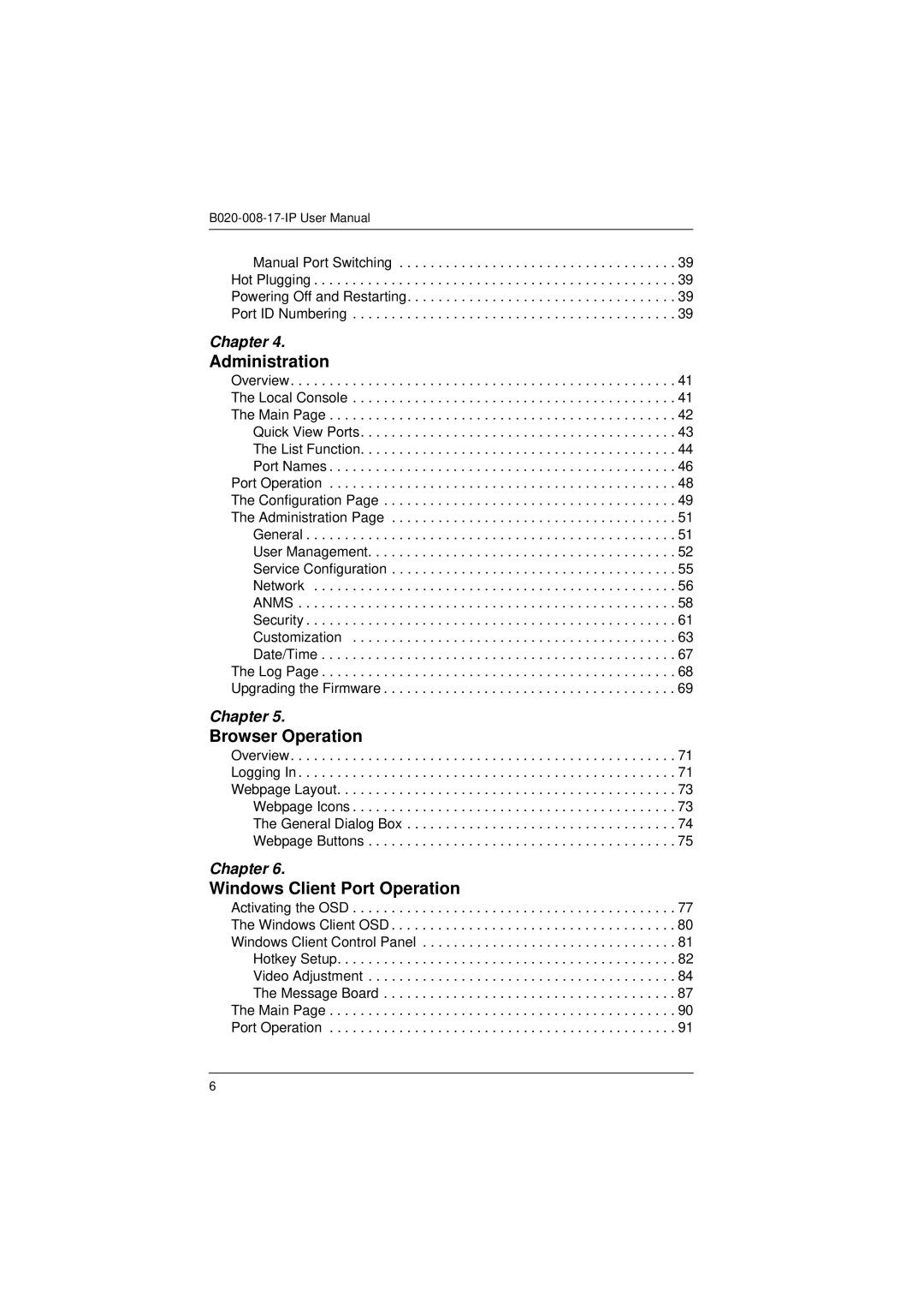 Tripp Lite B020-008-17-IP user manual Administration, Browser Operation, Windows Client Port Operation 