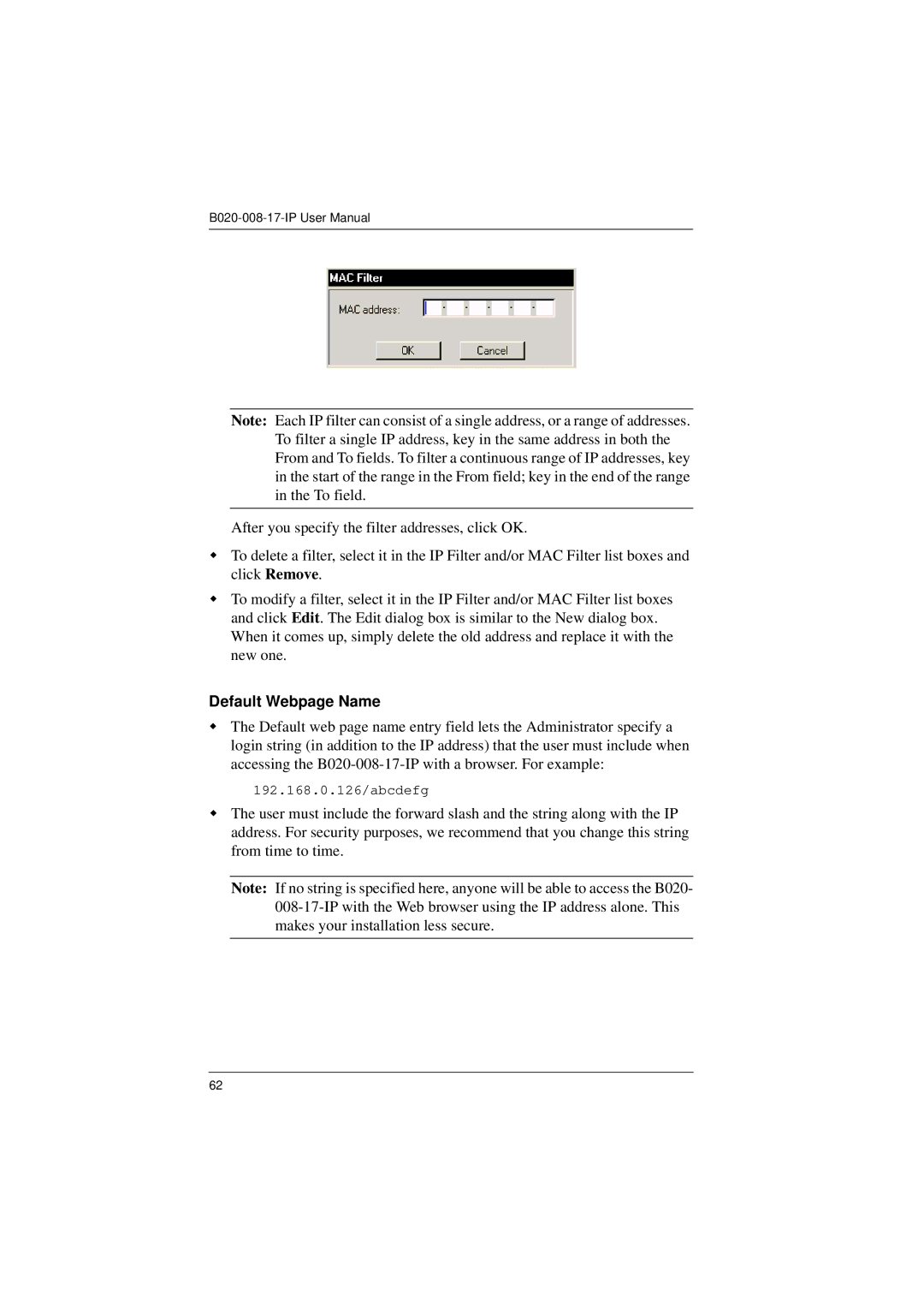 Tripp Lite B020-008-17-IP user manual Default Webpage Name 