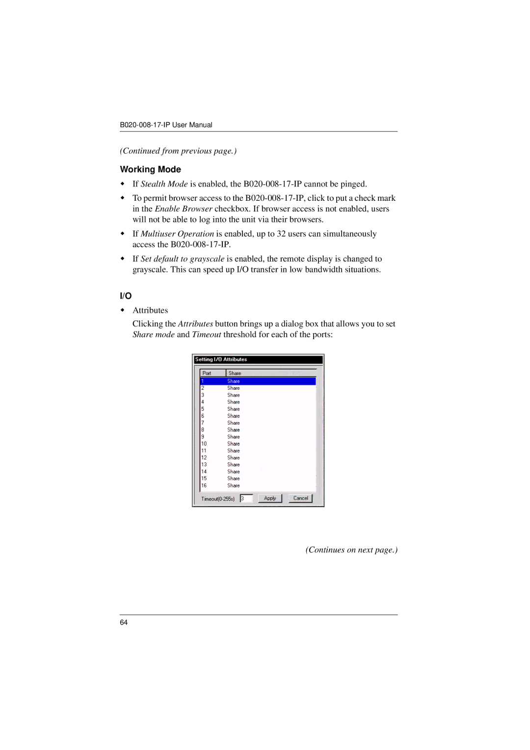 Tripp Lite B020-008-17-IP user manual Working Mode 