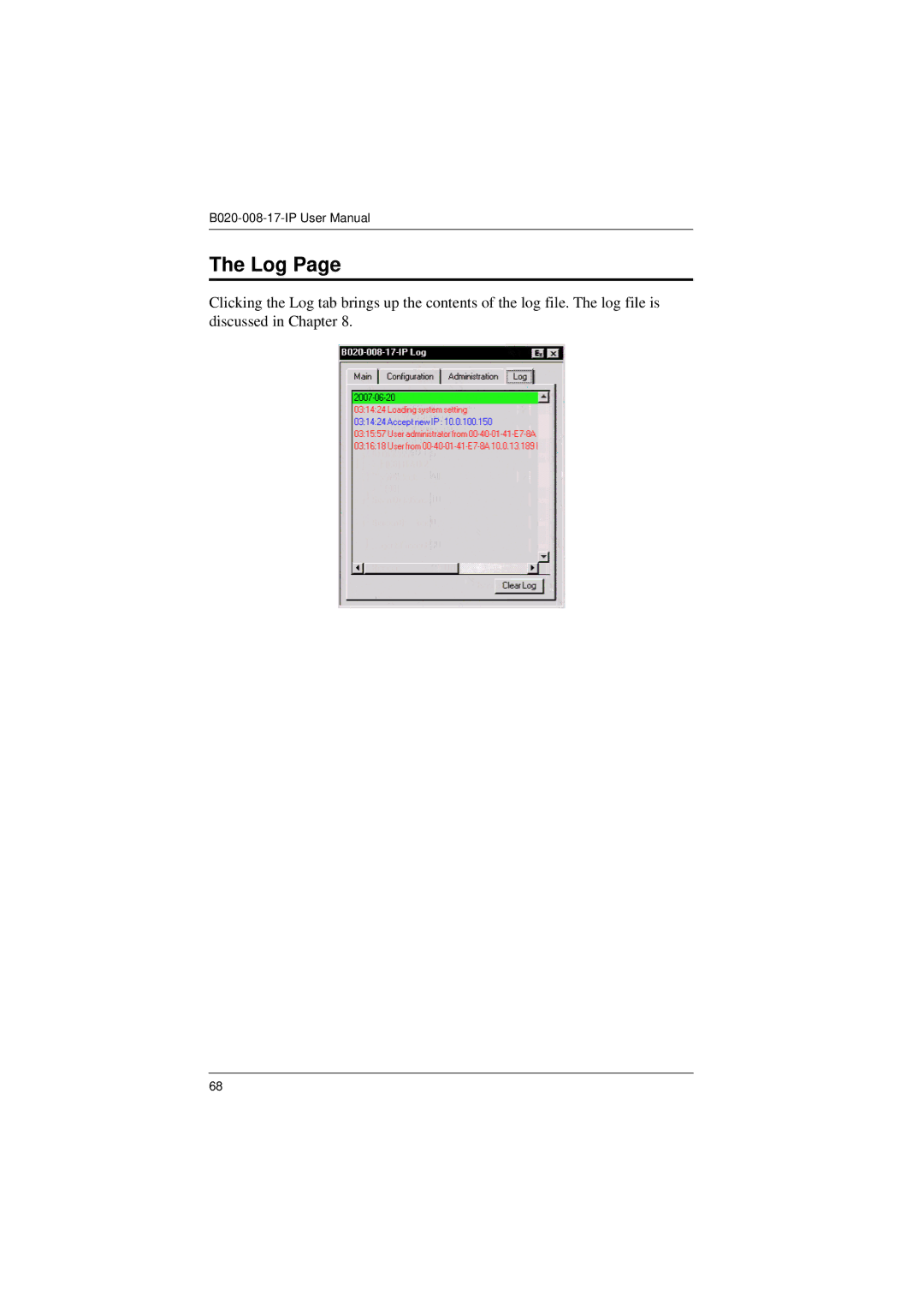 Tripp Lite B020-008-17-IP user manual Log 