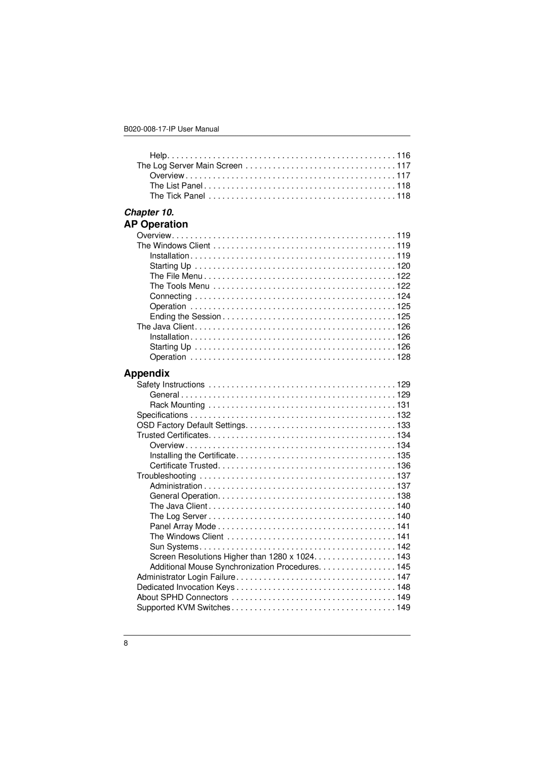 Tripp Lite B020-008-17-IP user manual AP Operation, Appendix 