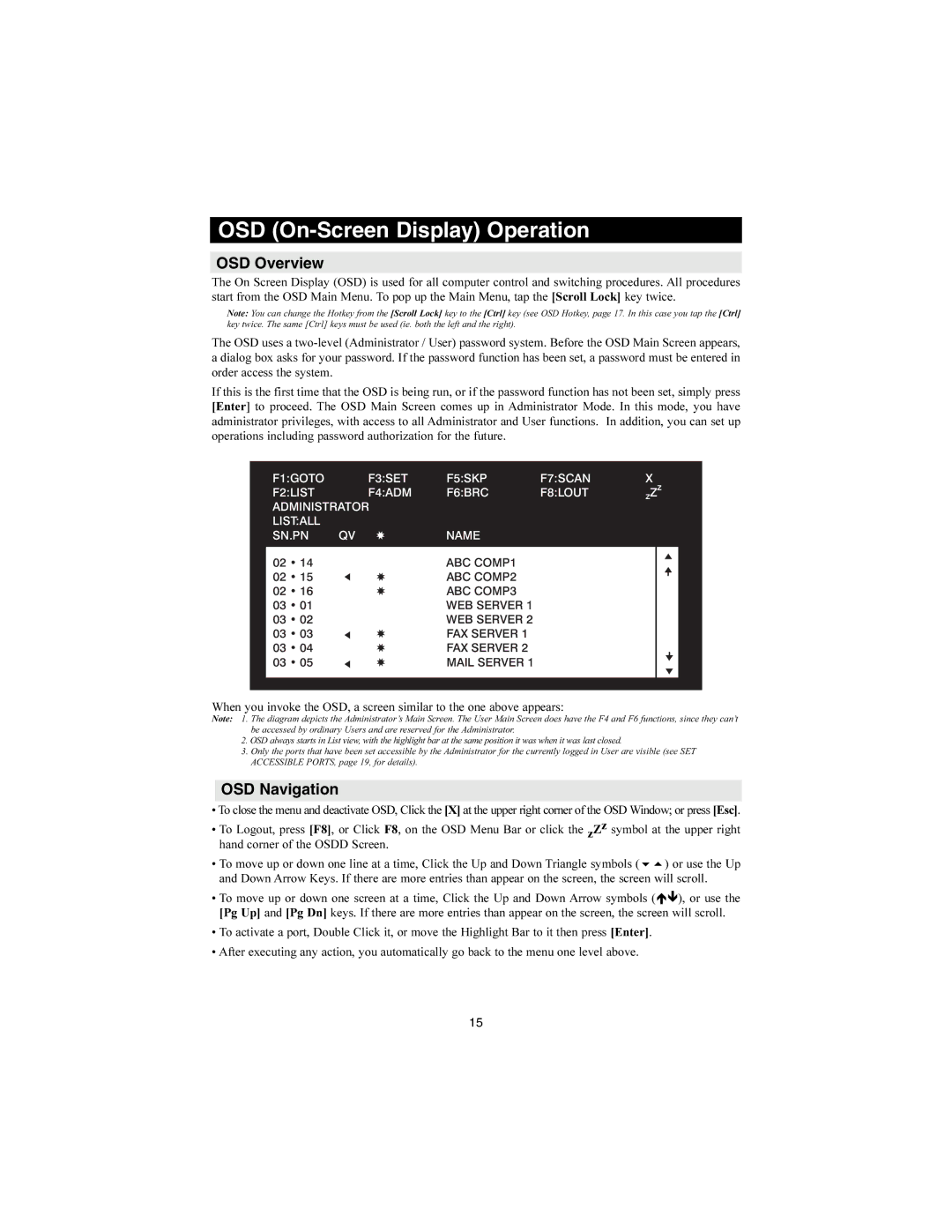 Tripp Lite B020-008 warranty OSD On-Screen Display Operation, OSD Overview, OSD Navigation 