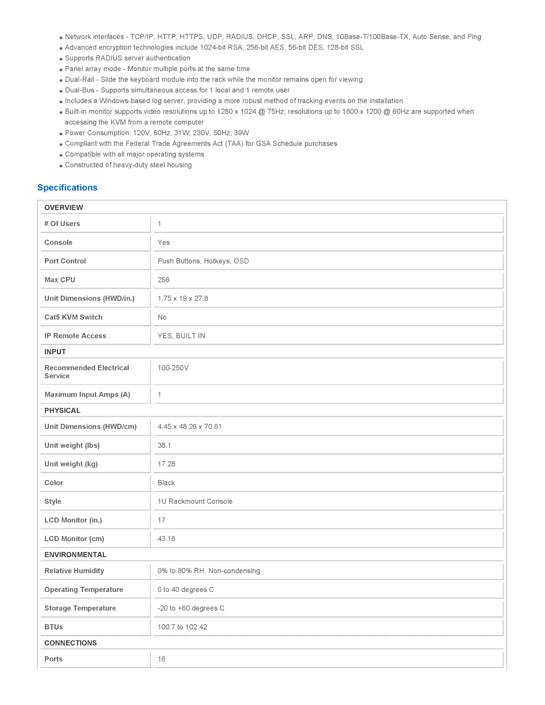 Tripp Lite B020-016-17-IP owner manual Specifications 