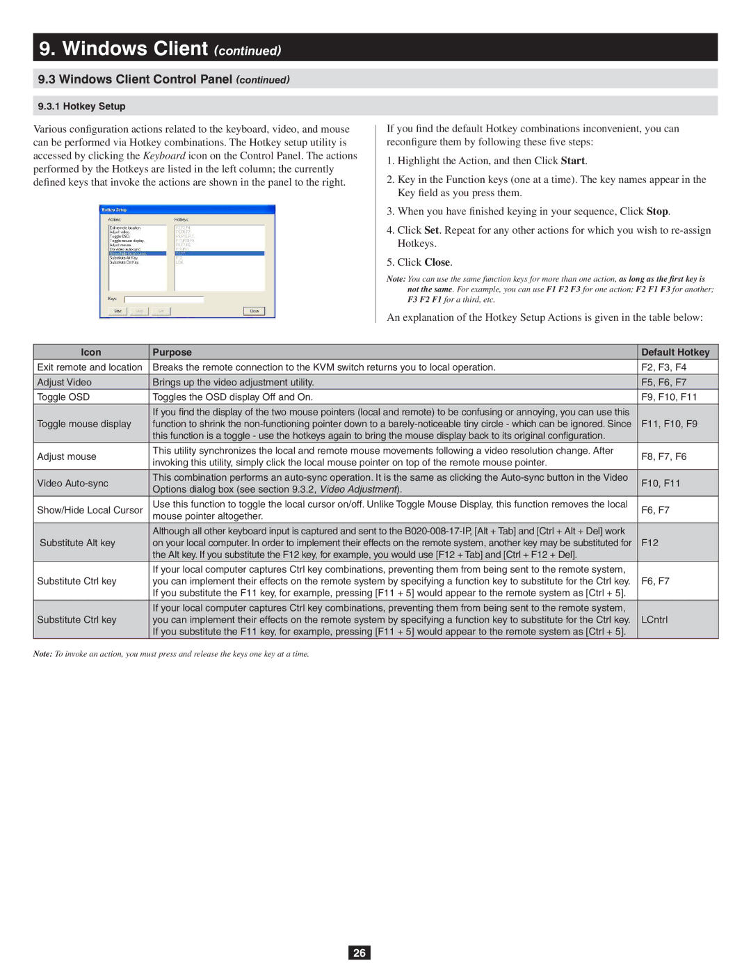 Tripp Lite B020-016-17-IP When you have finished keying in your sequence, Click Stop, Icon Purpose Default Hotkey 