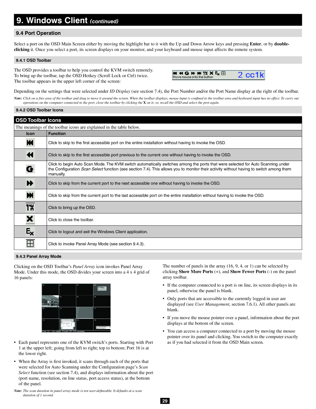 Tripp Lite B020-016-17-IP owner manual OSD Toolbar Icons, Toolbar appears in the upper left corner of the screen 