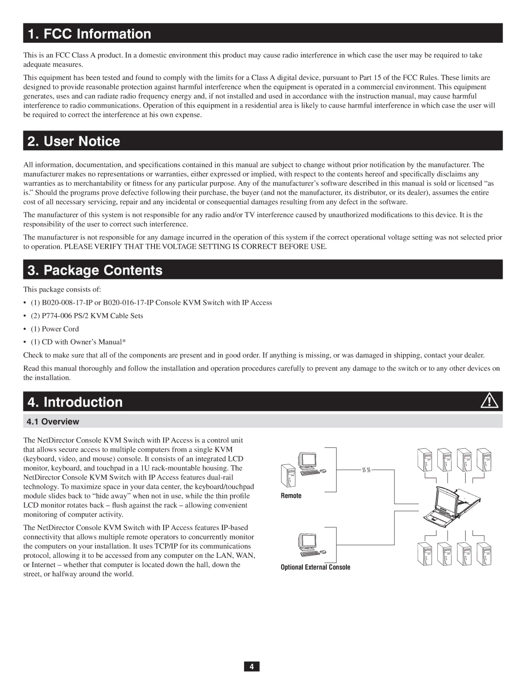 Tripp Lite B020-016-17-IP owner manual FCC Information, User Notice, Package Contents, Introduction 