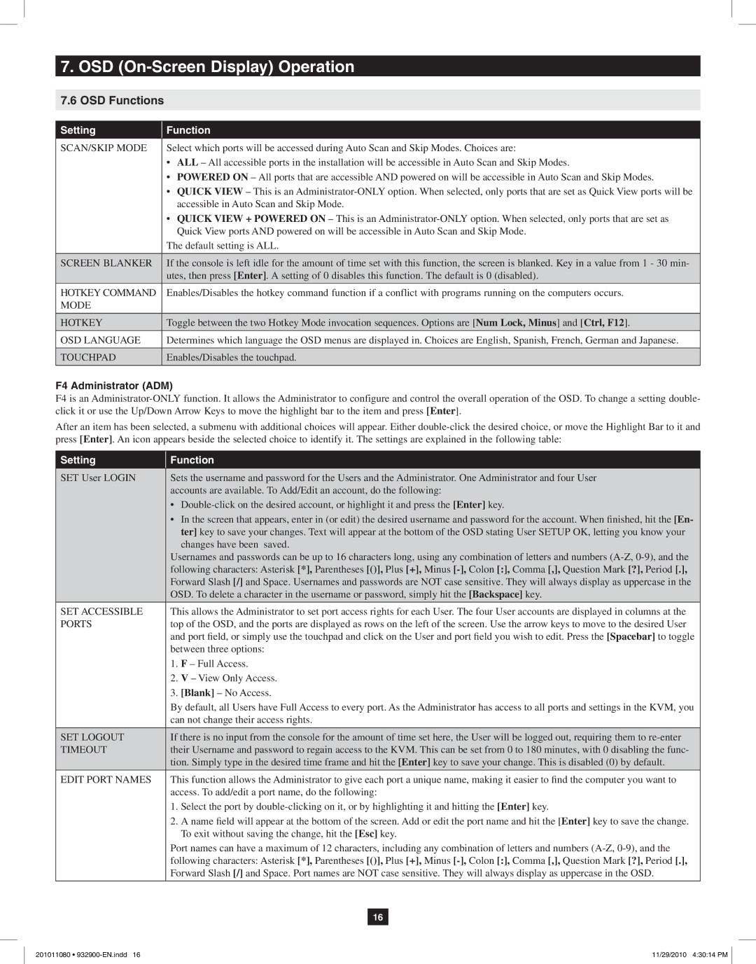 Tripp Lite B020-U08-19-K, B020-U08-19KTAA, B020-U16-19-K owner manual F4 Administrator ADM 