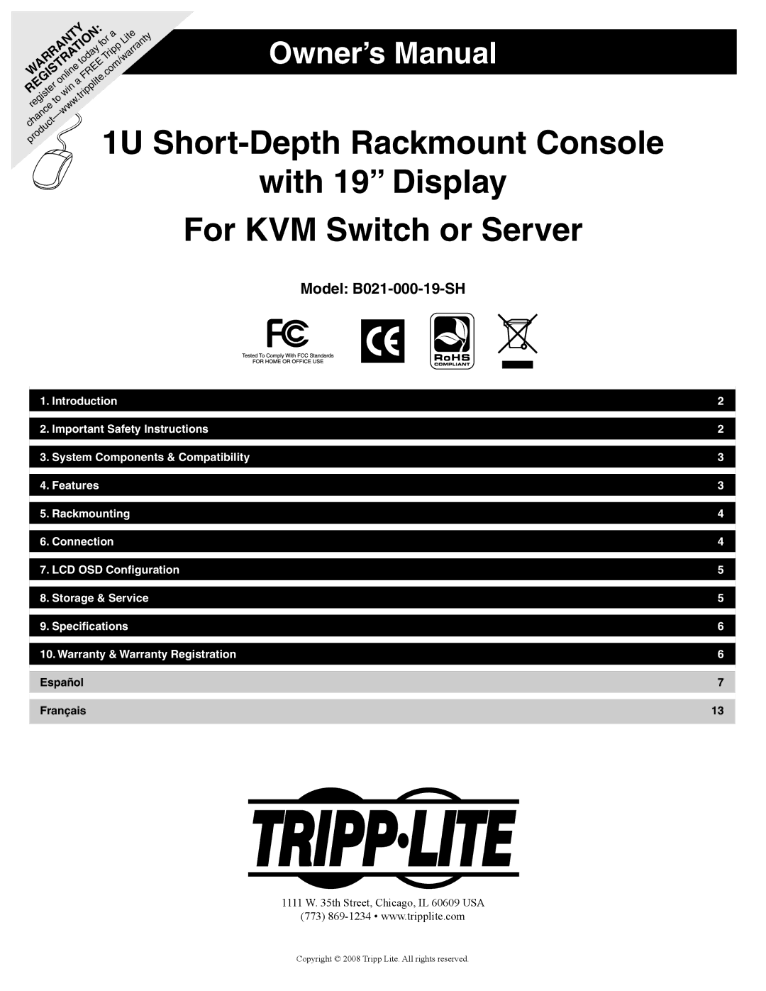 Tripp Lite owner manual Model B021-000-19-SH 