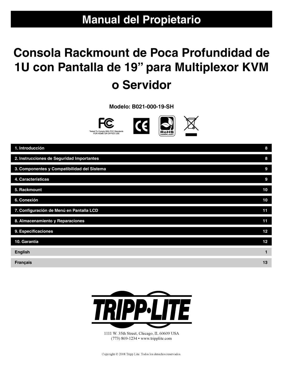 Tripp Lite B021-000-19-SH owner manual Manual del Propietario 