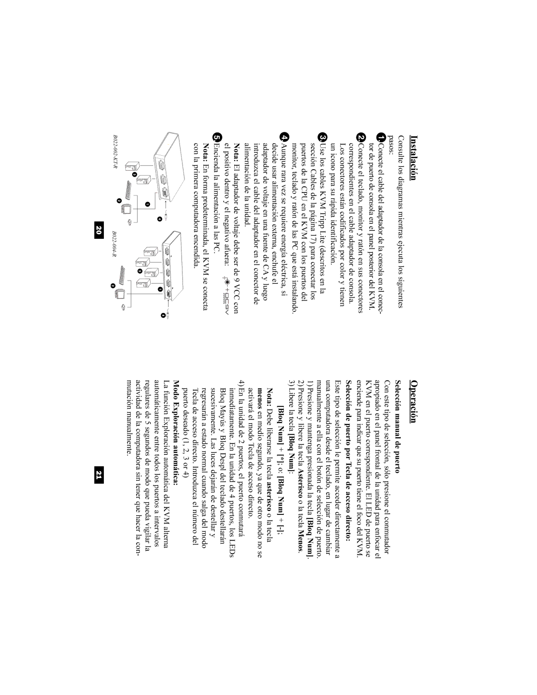 Tripp Lite B022-004-R, B022-002-KT-R user manual Instalación, Operación 