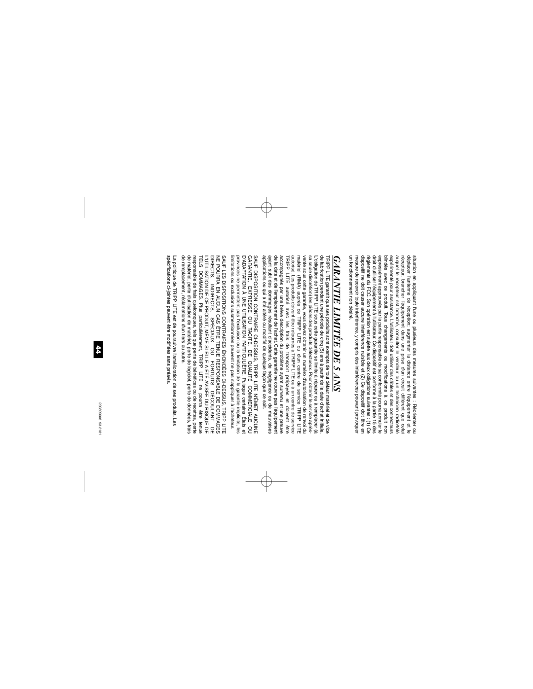 Tripp Lite B022-004-R, B022-002-KT-R user manual Garantie Limitée DE 5 ANS 