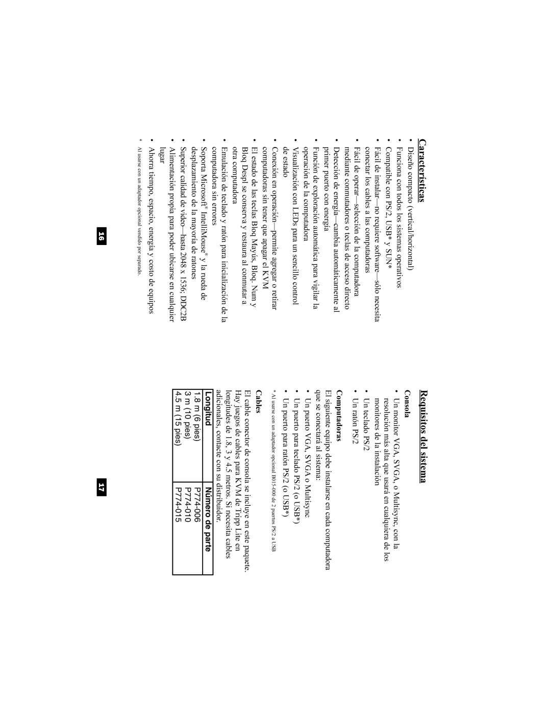 Tripp Lite B022-004-R, B022-002-KT-R user manual Características, Requisitos del sistema 