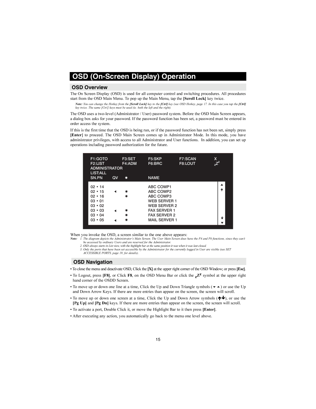 Tripp Lite B022-016, B020-008-17, B020-016-17 warranty OSD On-Screen Display Operation, OSD Overview, OSD Navigation 