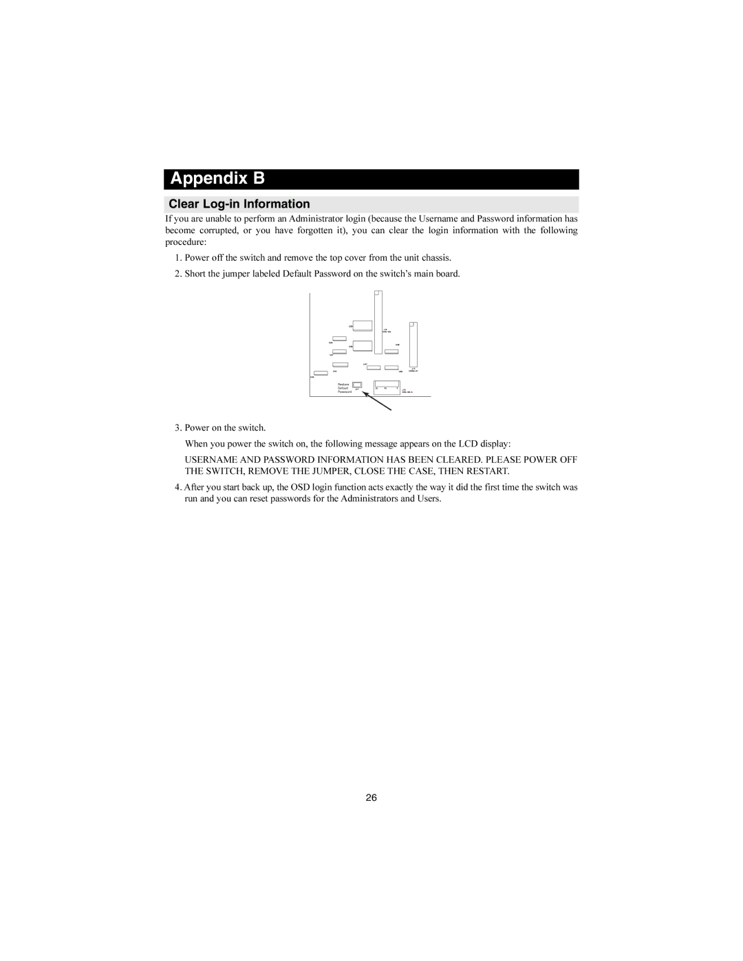 Tripp Lite B020-016-17, B022-016, B020-008-17 warranty Appendix B, Clear Log-in Information 