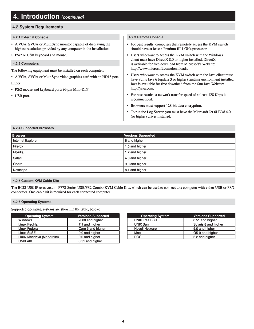 Tripp Lite B022-U08-IP owner manual Introduction continued, System Requirements 