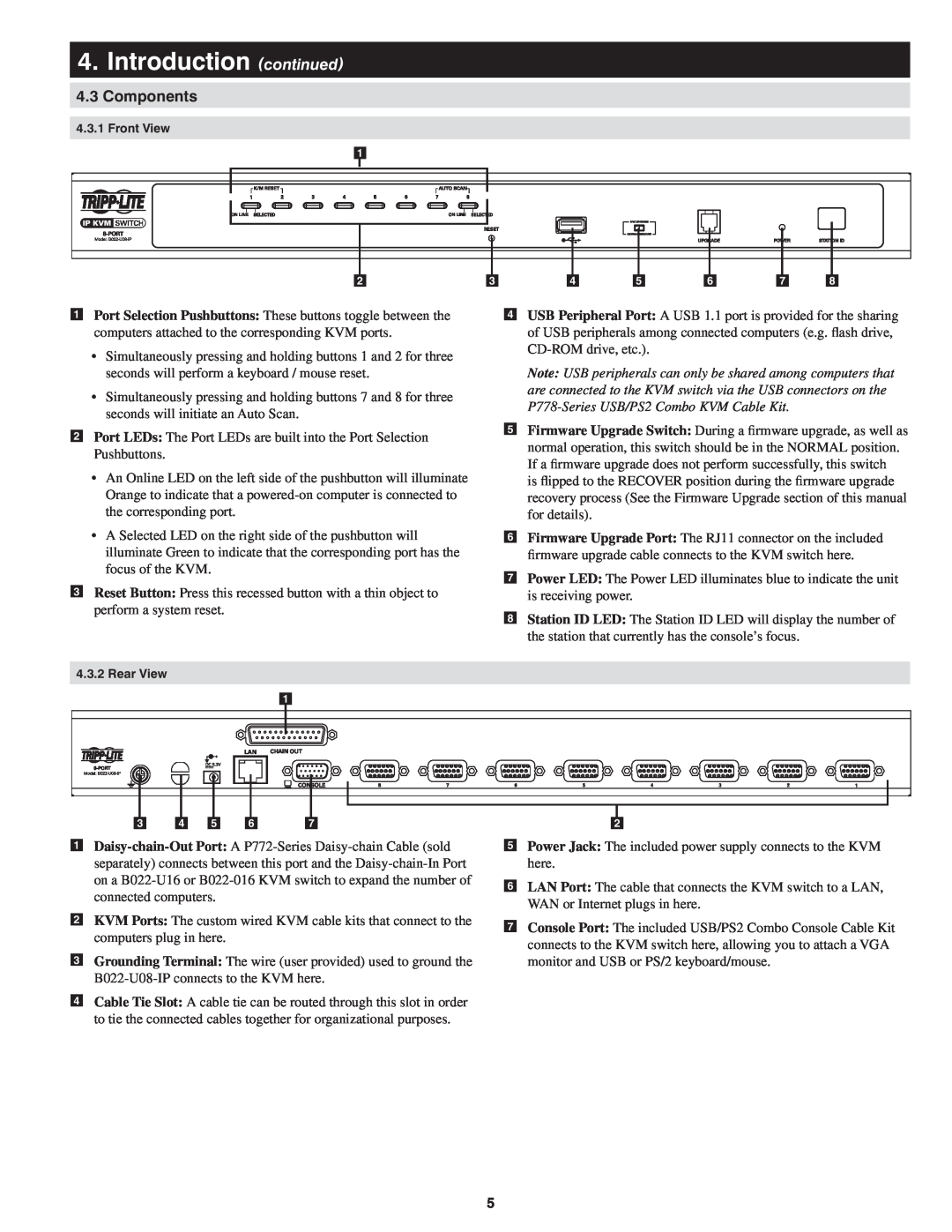 Tripp Lite B022-U08-IP owner manual Components, Introduction continued 
