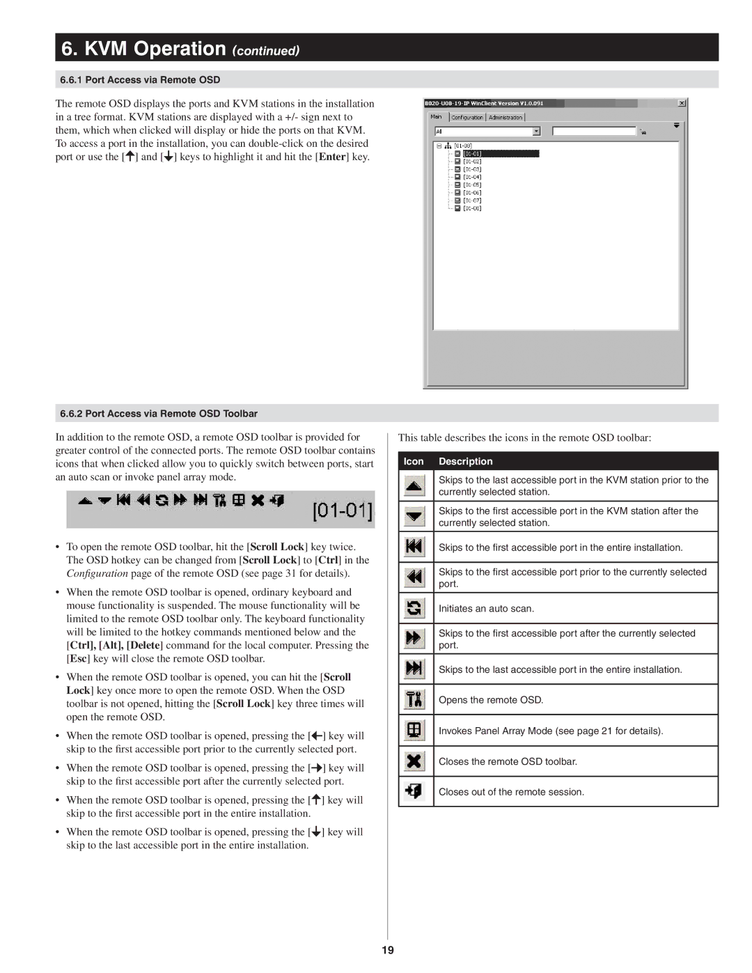 Tripp Lite B022-U08-IP owner manual Port Access via Remote OSD, Icon Description 