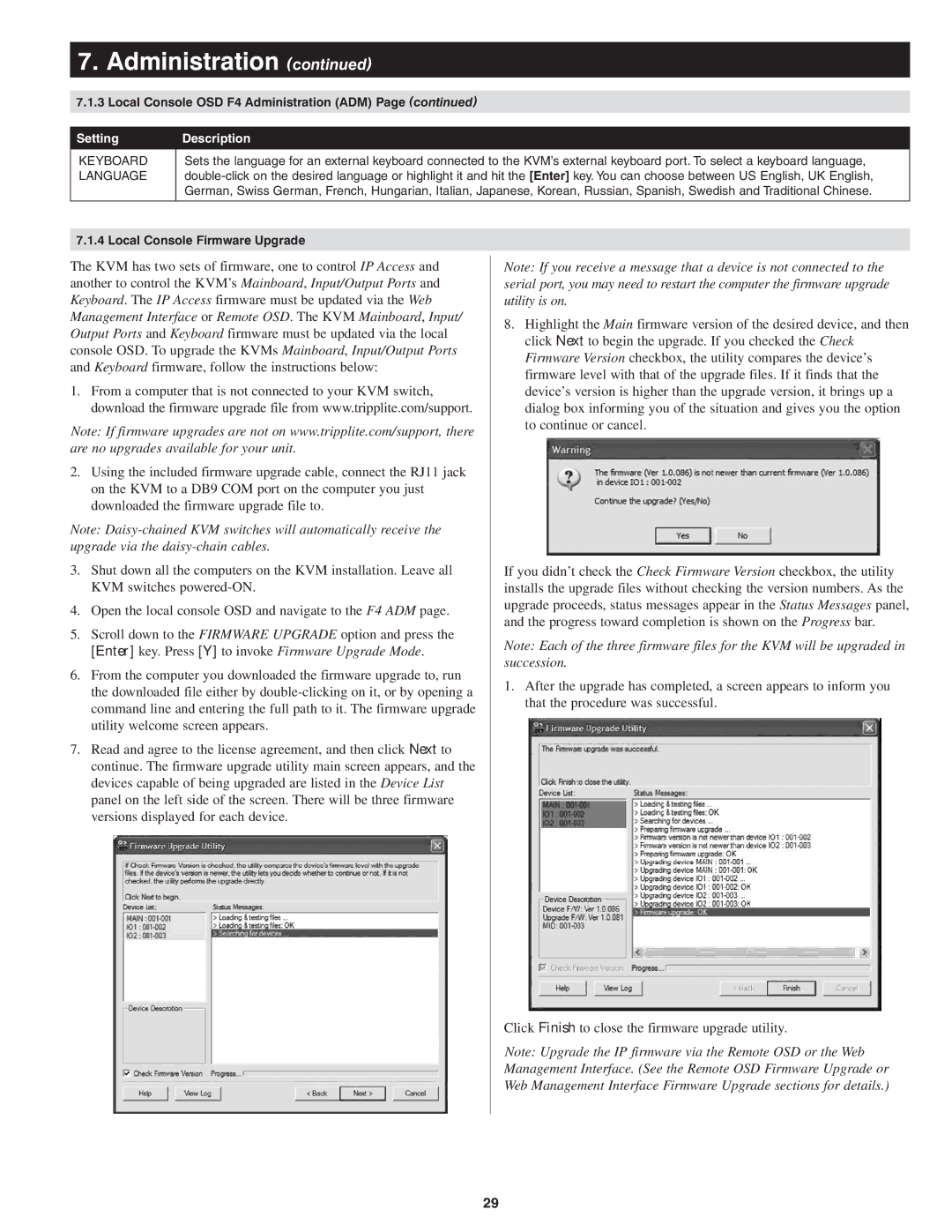 Tripp Lite B022-U08-IP owner manual Local Console Firmware Upgrade 