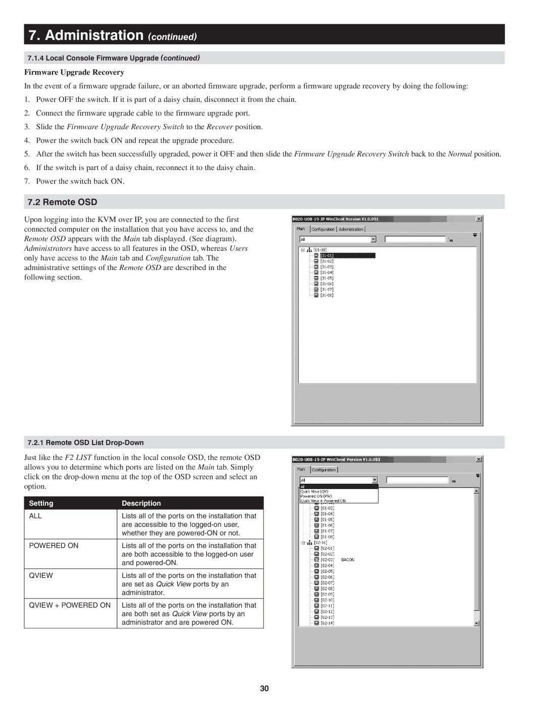 Tripp Lite B022-U08-IP owner manual Remote OSD, Firmware Upgrade Recovery 