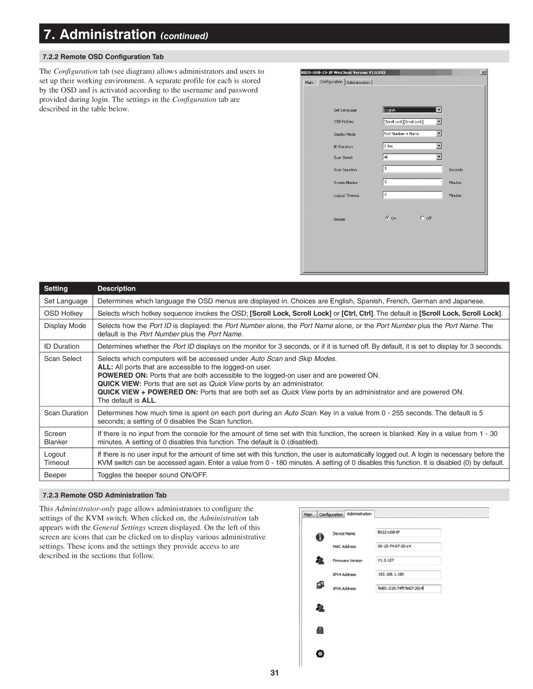 Tripp Lite B022-U08-IP owner manual Remote OSD Configuration Tab 