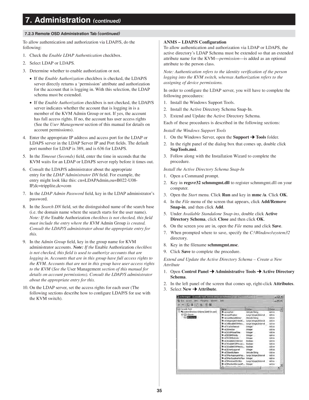 Tripp Lite B022-U08-IP Check the Enable Ldap Authentication checkbox, Anms LDAP/S Configuration, Select New Attribute 