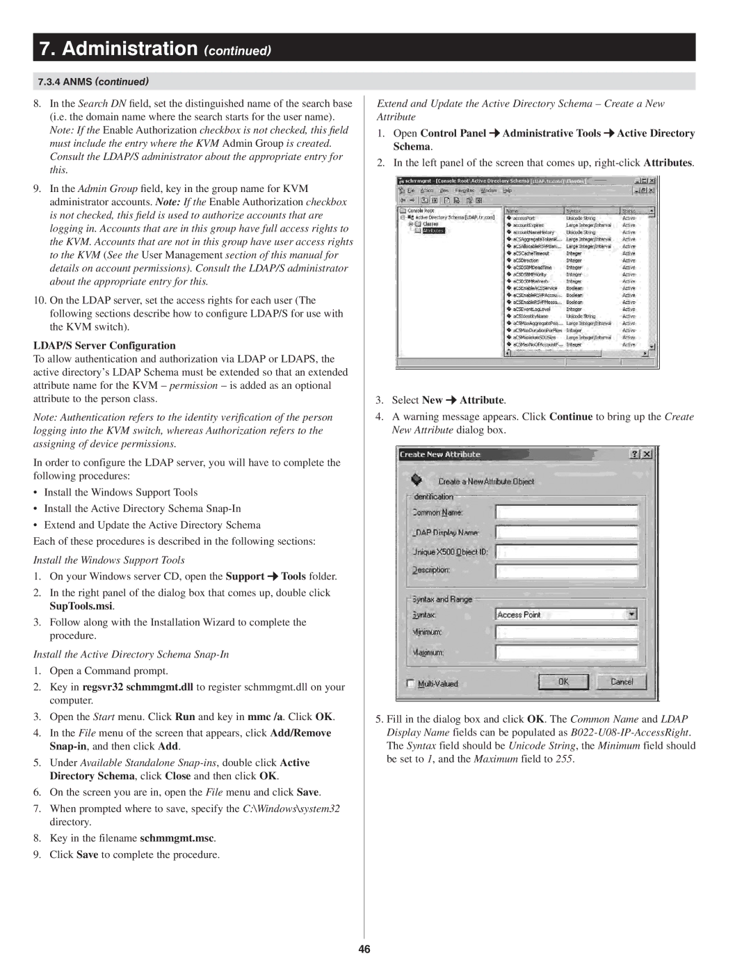 Tripp Lite B022-U08-IP owner manual LDAP/S Server Configuration, Install the Windows Support Tools 