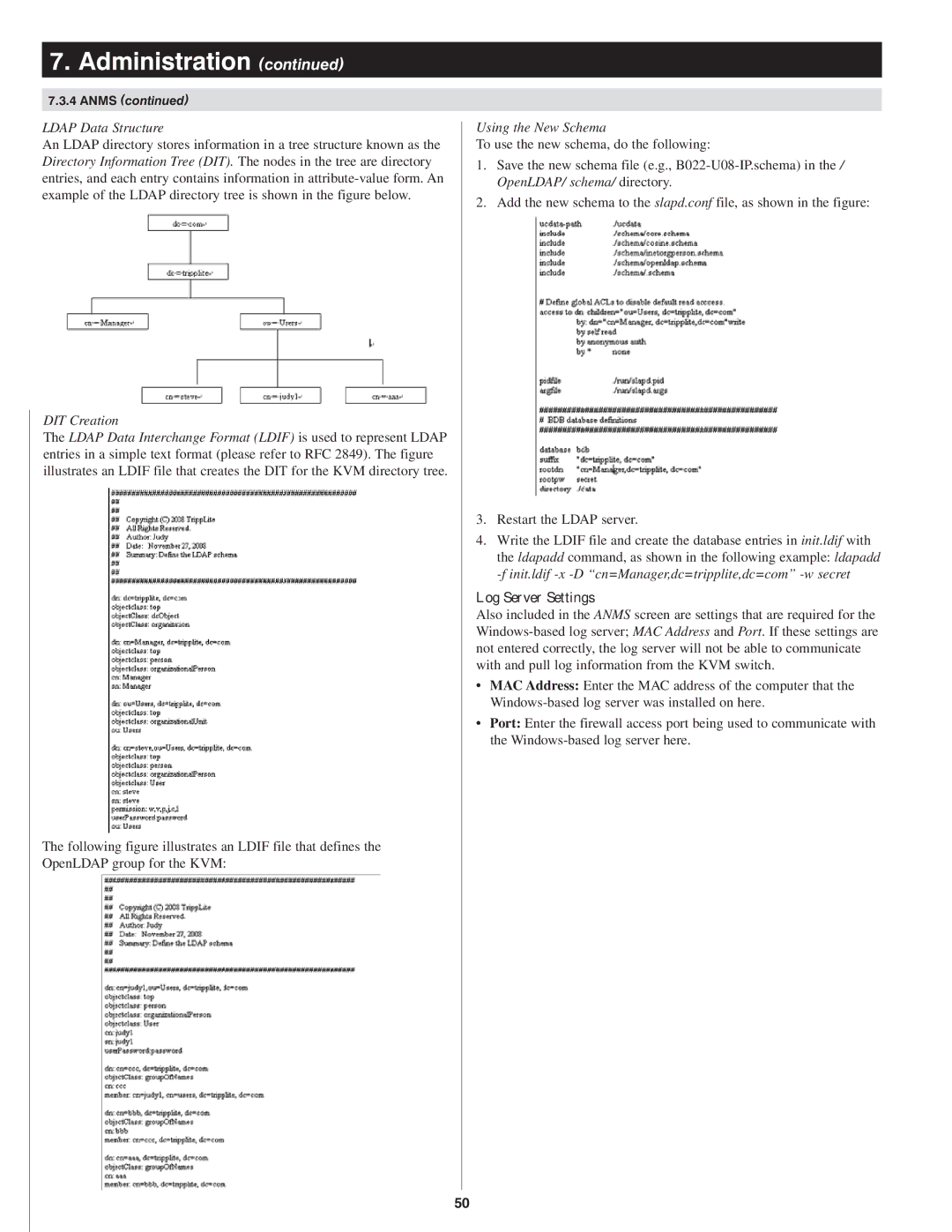 Tripp Lite B022-U08-IP owner manual Ldap Data Structure, Log Server Settings 