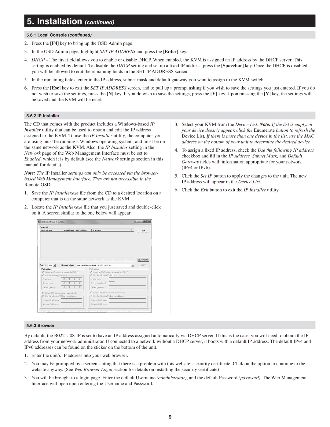 Tripp Lite B022-U08-IP owner manual IP Installer 