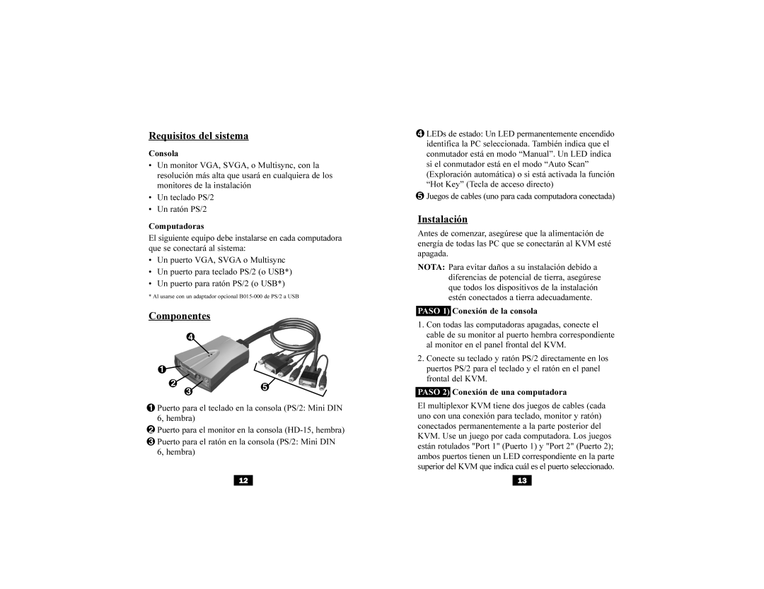 Tripp Lite B030-002-R user manual Requisitos del sistema, Componentes, Instalación 